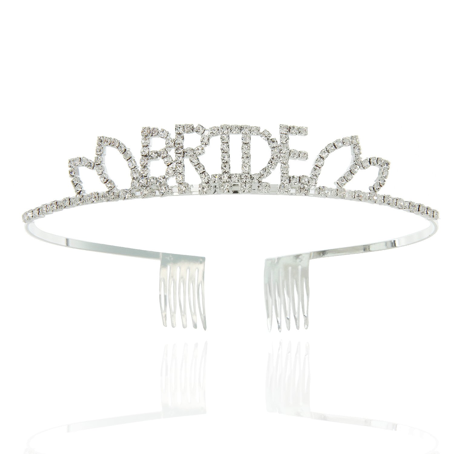 Bride Tiara for Bridal Shower Word with Clear Austrian Crystals in a Silver Short Size Word Finish