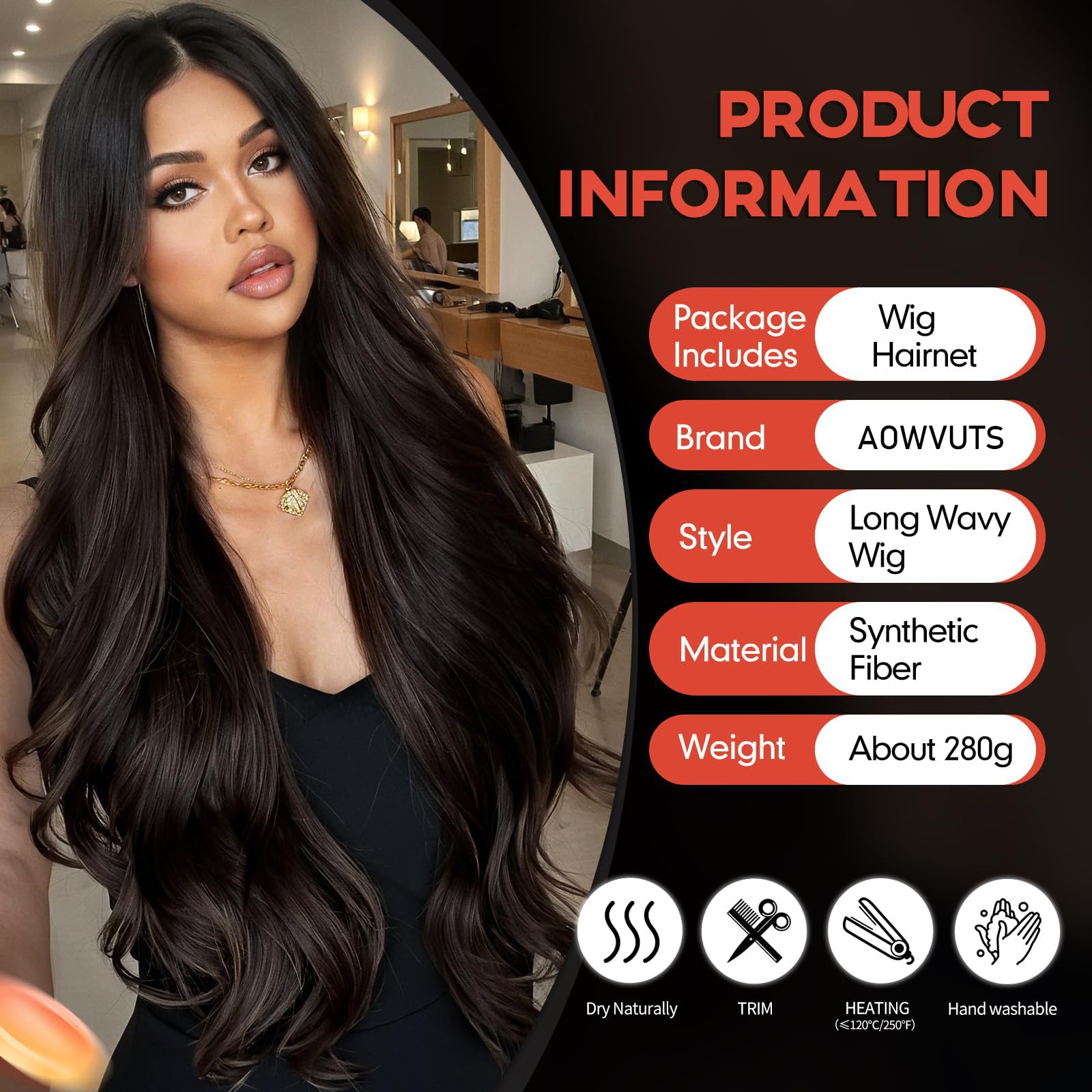 AOWVUTS Long Wave Wigs for Women Natuaral Synthetic Hair Heat Resistant Wig Ladies Fancy Dress Wig Charming Long Curly Hair Wigs Middle Part with No Bangs for Daily Party Cosplay Use - Image 3