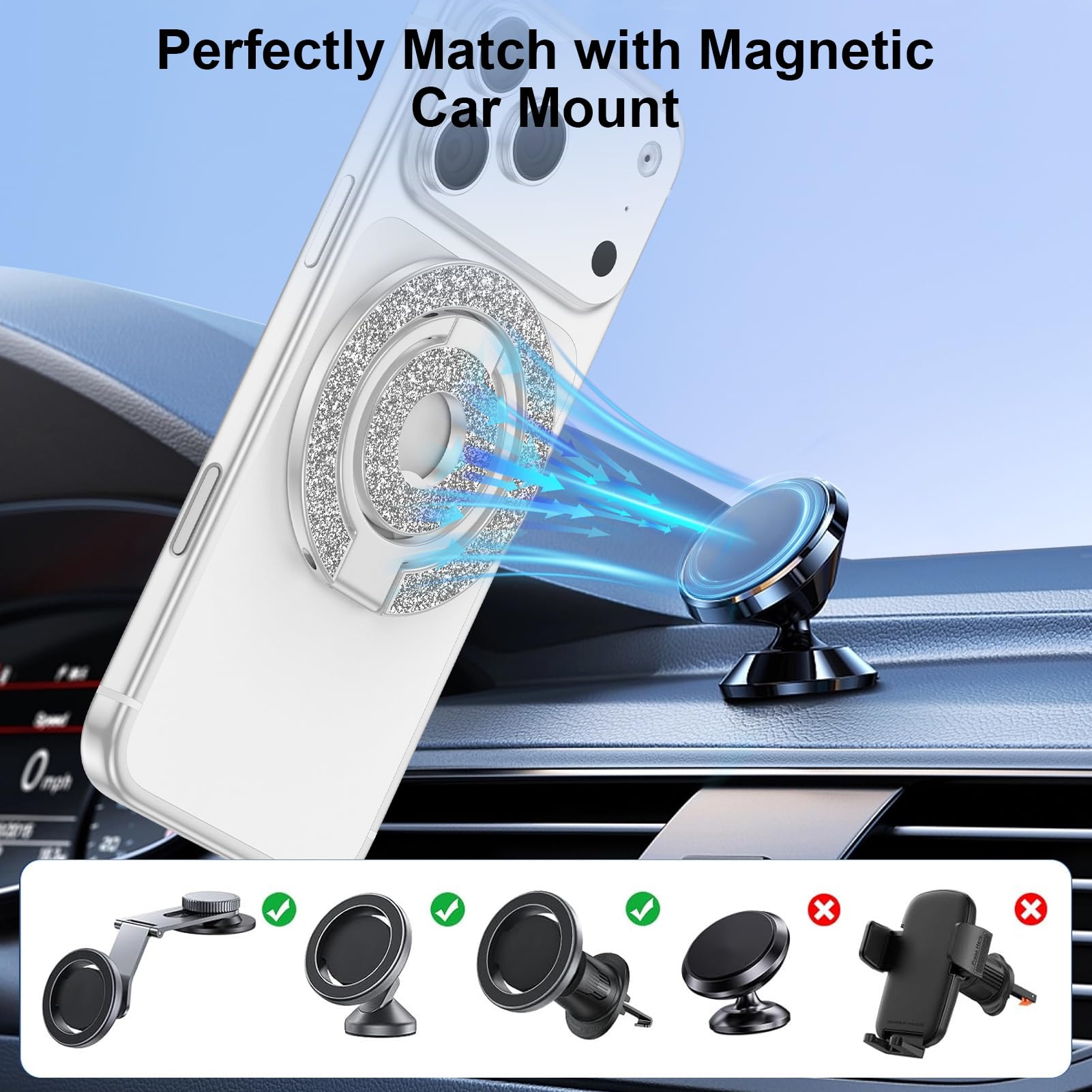 Supporto ad anello magnetico per MagSafe per iPhone 17 Pro 16 15 14 13 12, supporto ad anello per Samsung S26 S25 S24 S23 S22 A17 A16 A56 A55 A36 con accessori MagSafe