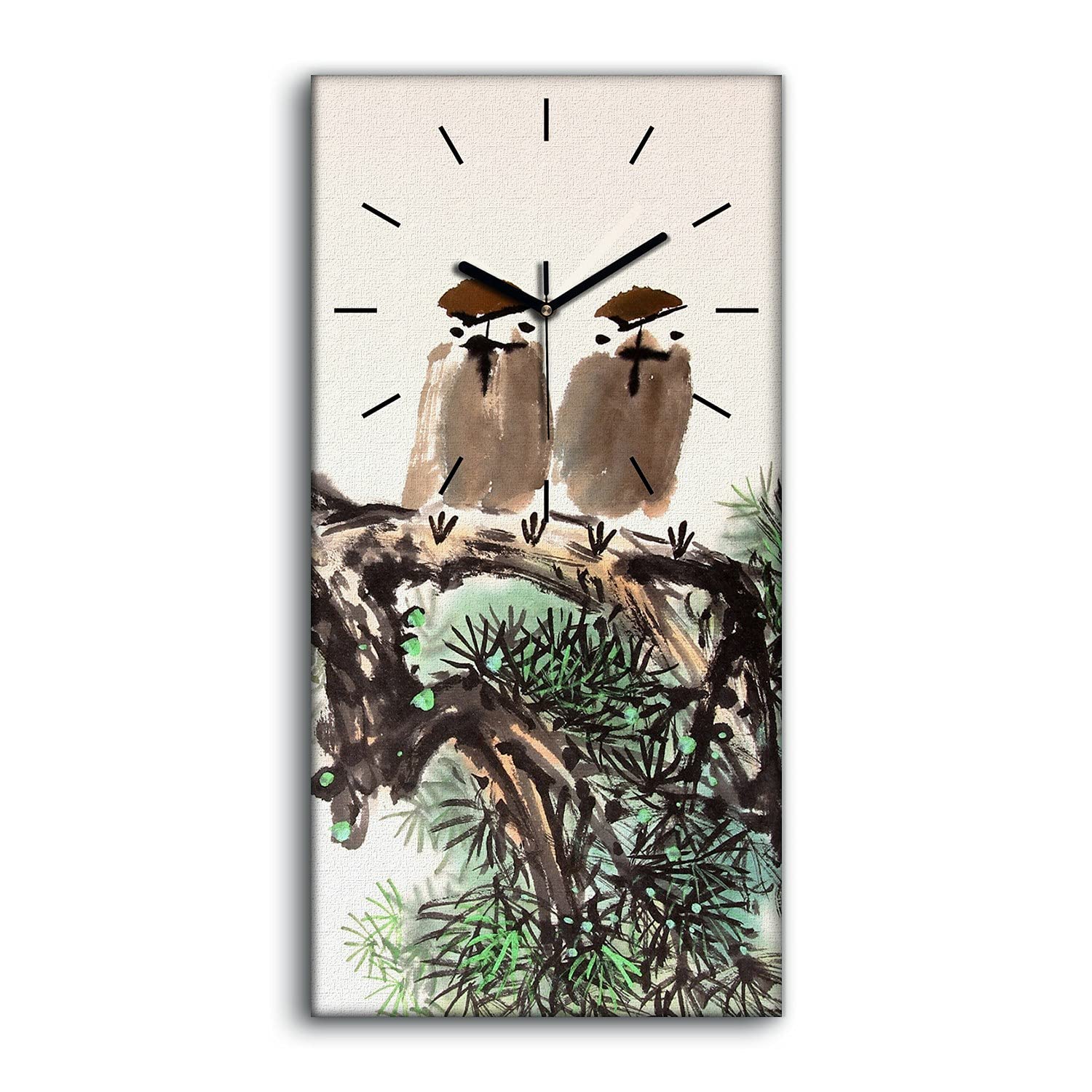 Horloge Salon Toile 30x60cm Décoration Murale Arbre Chinois pour Chambre
