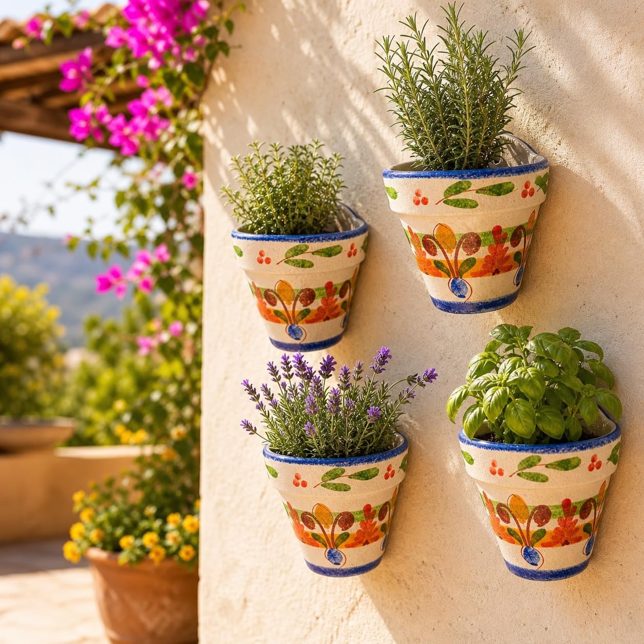 Maceta Colgante cerámica Pack de 4, maceteros 17 x 18 cm para Plantas, Pared, balcón y terraza
