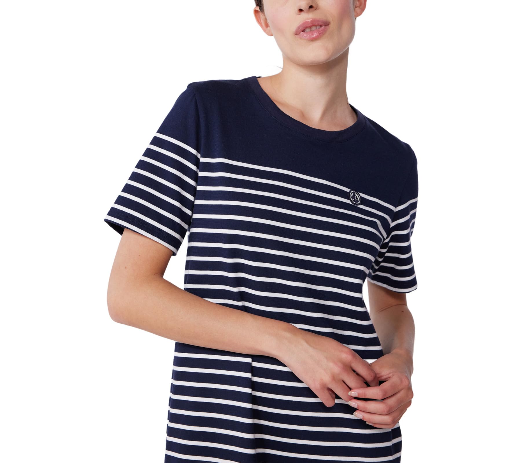 Petit Bateau Damska sukienka z krótkim rękawem, Niebieski/biały, XS