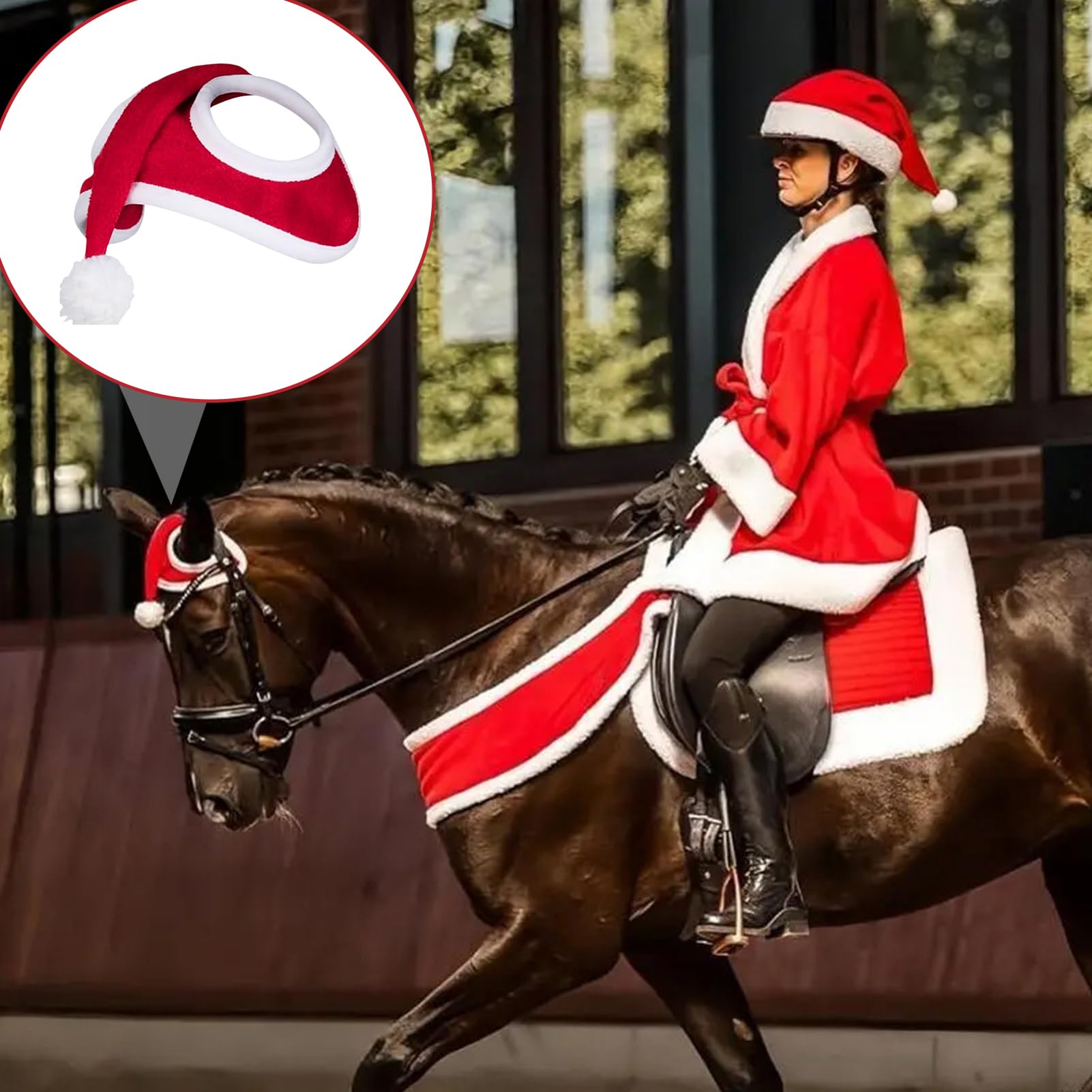 Cappello da cavallo di Babbo Natale - Costume da equino per le vacanze 54x46 cm, imbottitura senza sella traspirante, elegante accessorio per l'equitazione | Christmas Farm Ranch Amanti degli animali