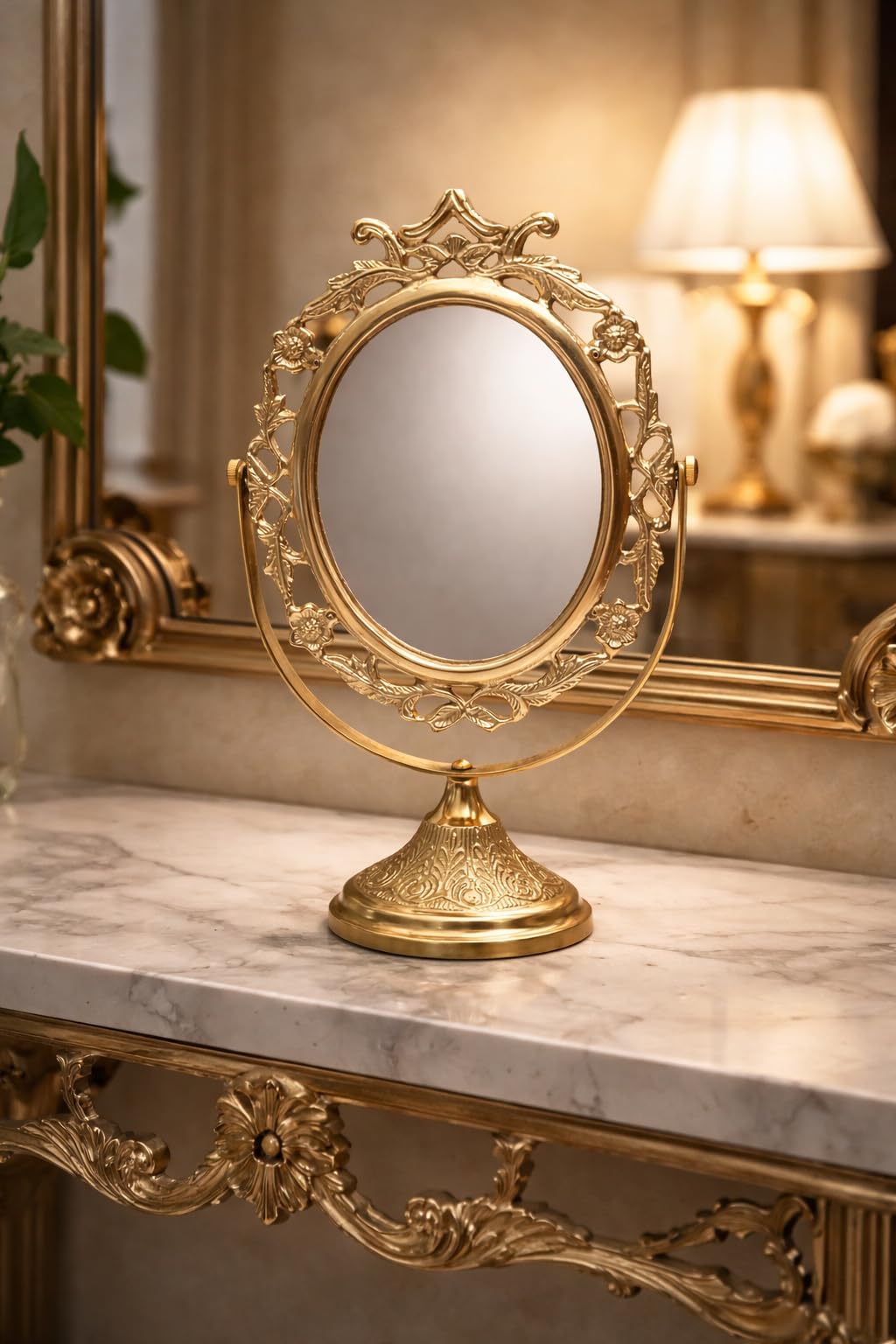 MOJO JOJO Brass Table Mirror Showpiece – Antique Finish Decorative Vanity & Dressing Mirror-picture-38