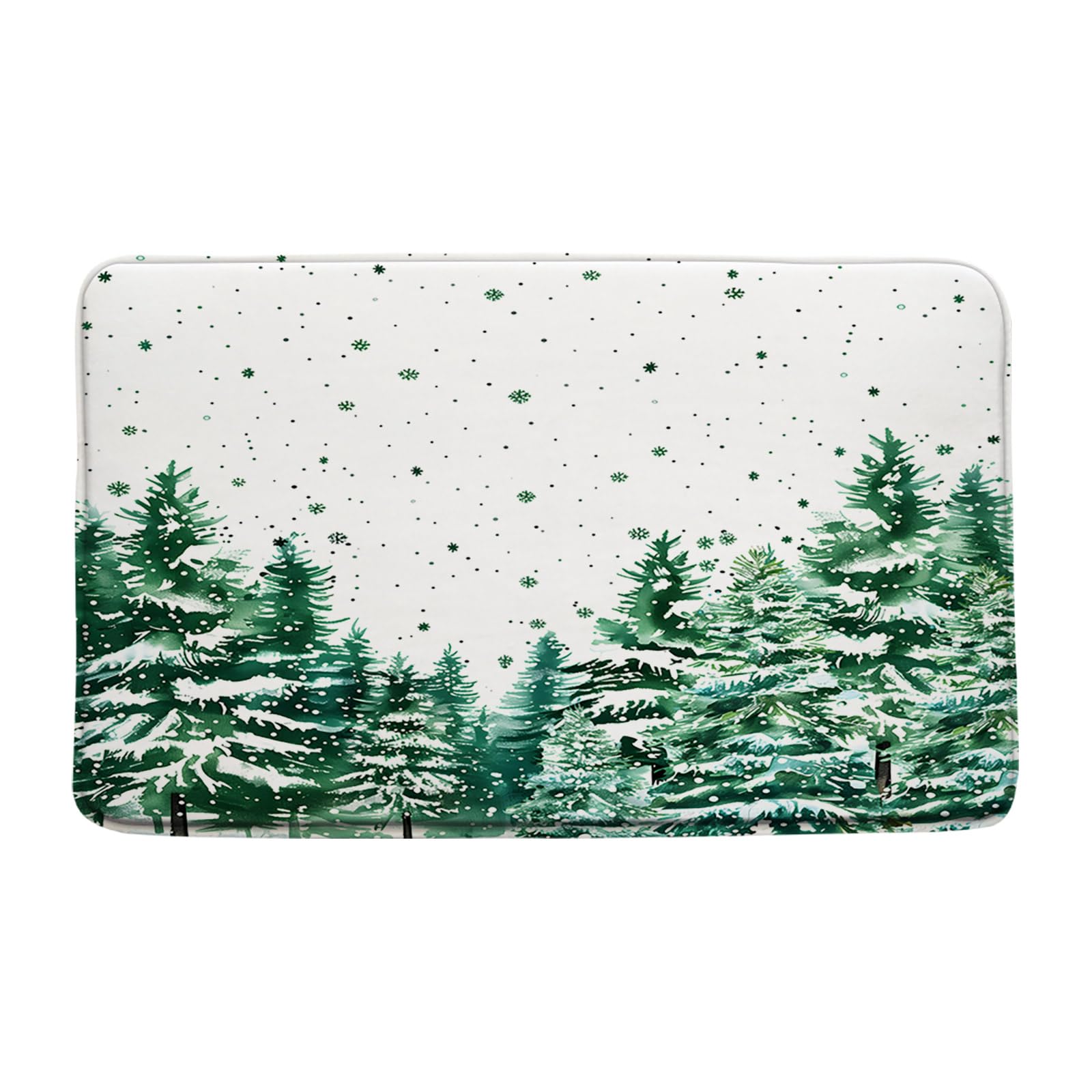 AMFD Winter Forest Bath Mat Christmas Pine Tree Snowflake Watercolor Misty Snowy Scene Rustic Farmhouse Outdoor Bathroom Bathtub Floor Rugs Doormat