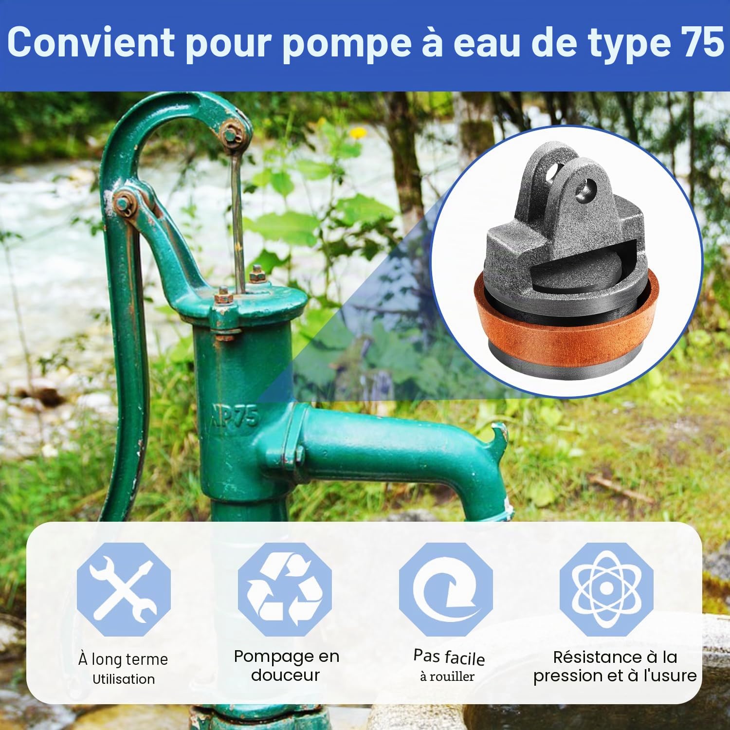 Piston pour Pompe à Bra de Type 75 Joint Perfectdraft Valve Perforée au Nez，Kit Joint Torique Pièces de Rechange pour Pompe a Eau Manuelle Convient pour les Jardins, les Puits et les Fontaines