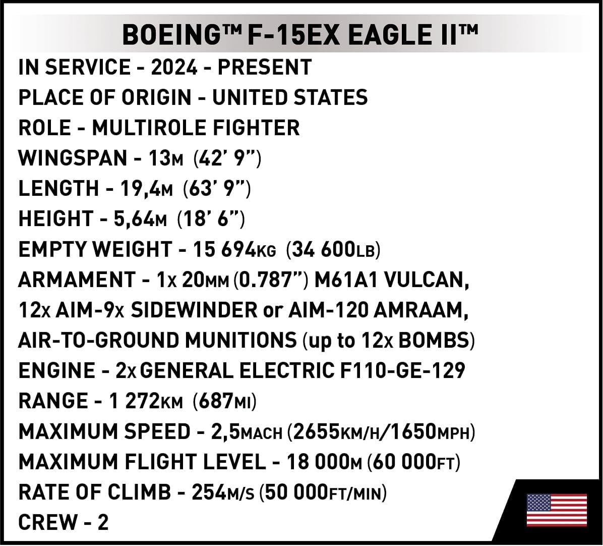 COBI Armed Forces Boeing F-15EX Eagle II Aircraft Building Set, 739 Pieces