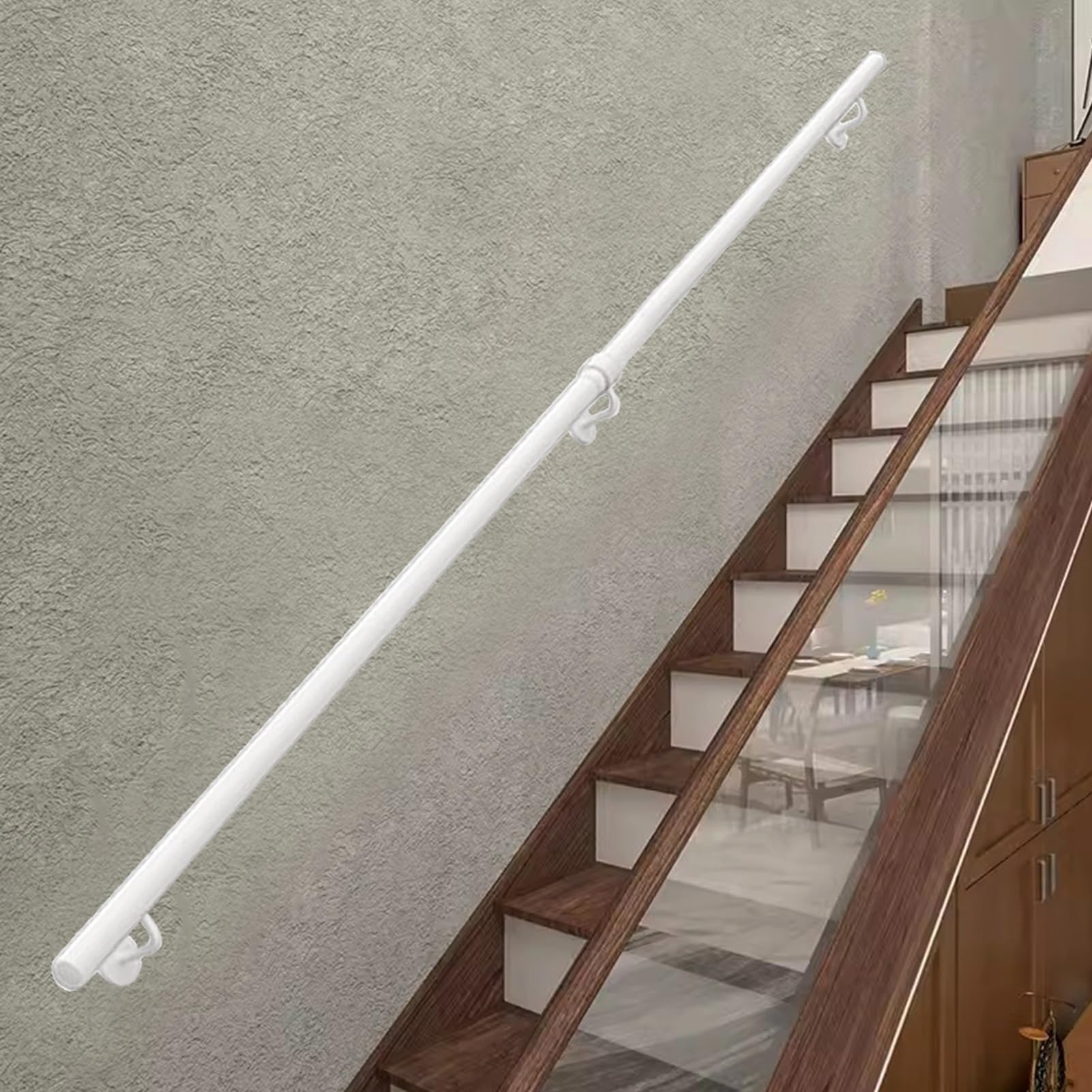 FKXSXAZ White Wall Mount Hand Rails for Indoor Outdoor Stairs, 1m 1.8m 2m 3.5m 6m Round Pipe Staircase Handrail Wrought Iron Safety Grab Bar Elderly(13ft/390cm)