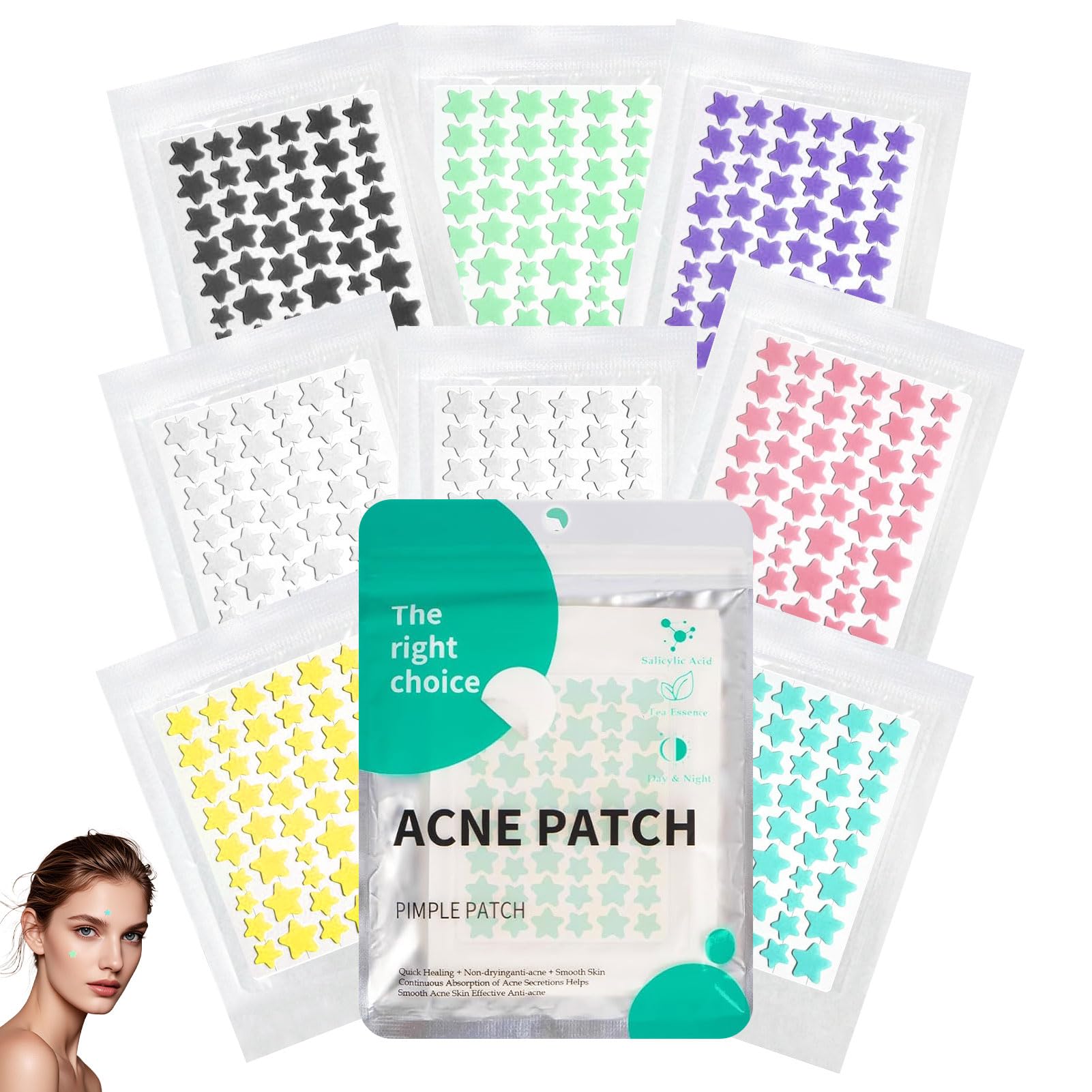 Pimple Patches, 408 pièces Pa tch Bouton Invisible Naturel Hydrocolloïde Acné Pa tch utilisation de jour et de nuit, Patch Bouton Etoile, Pimple Patch Star, Avec Huile De Tea Tree Et Acide Salicylique