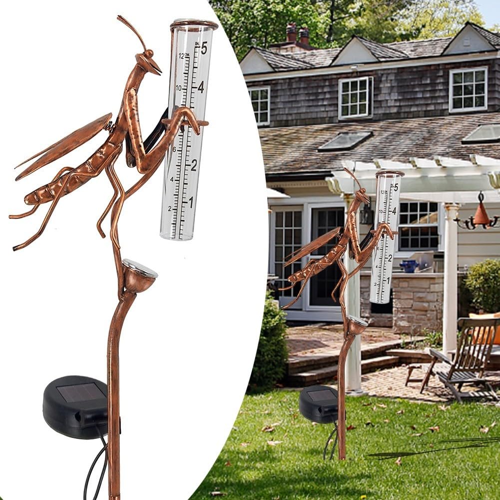 Wrought Iron Rain Gauge, Solar Light Rain Gauge, With Built-In Solar Light, For Rainfall Measurement, Gardens, Decks, Lawns, Patios
