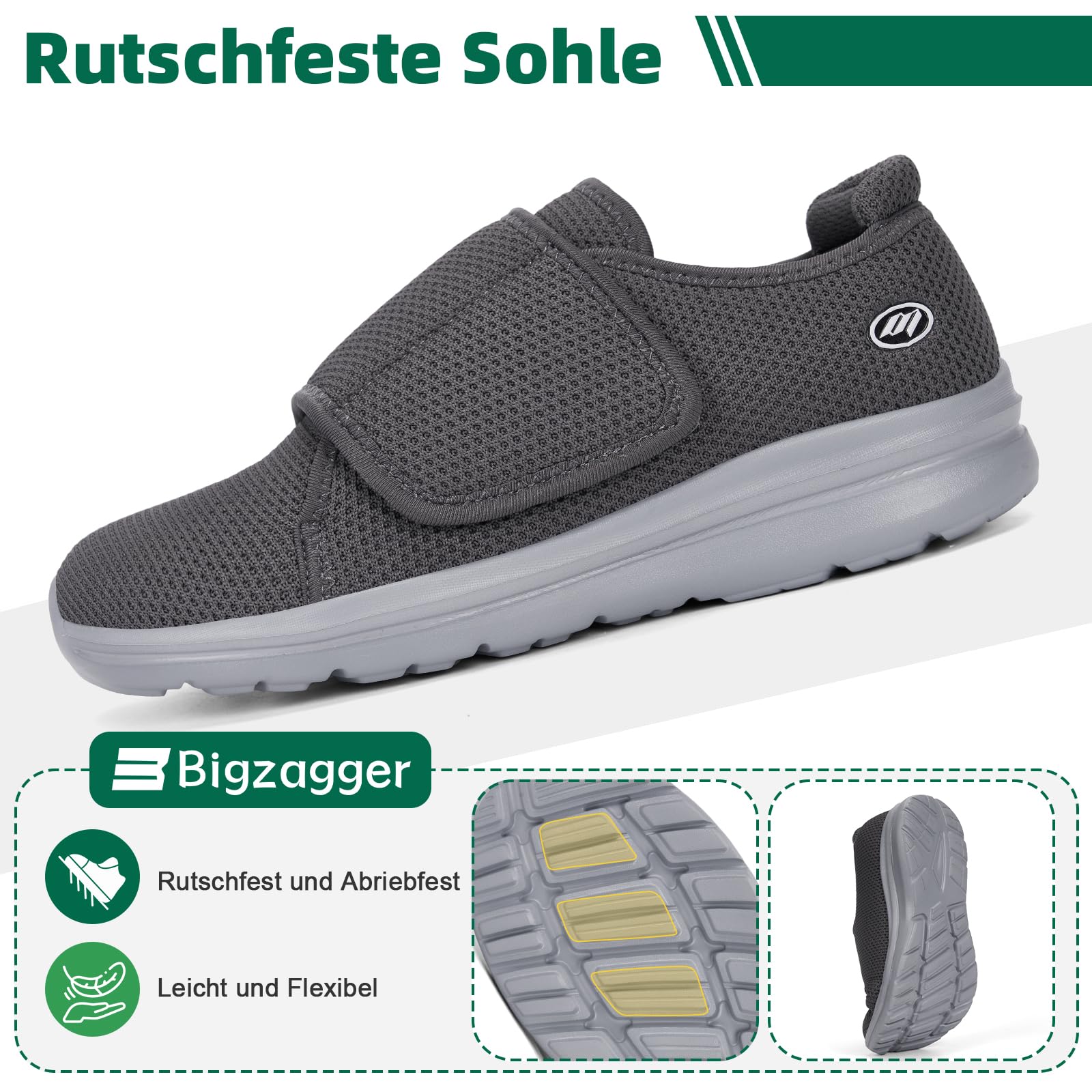 Chaussures orthopédiques pour homme et femme - Extra larges - Avec fermeture - Ultra légères - Avec semelle en mousse à mémoire de forme - Respirantes - Chaussures de santé pour pieds enflés