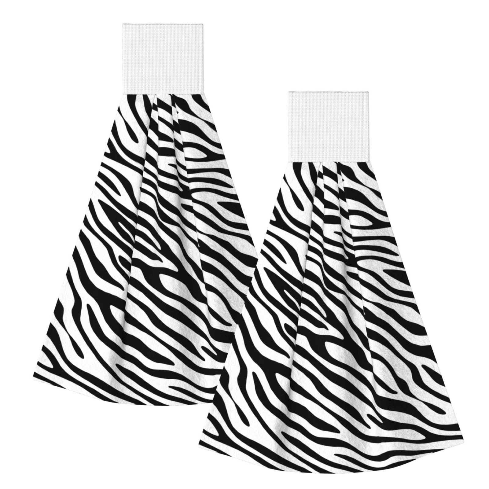 DOPKLNA Basic Zebra, 2 Pcs Hanging Coral Fiber Hand Towels for Bathroom, Absorbent Kitchen Towels