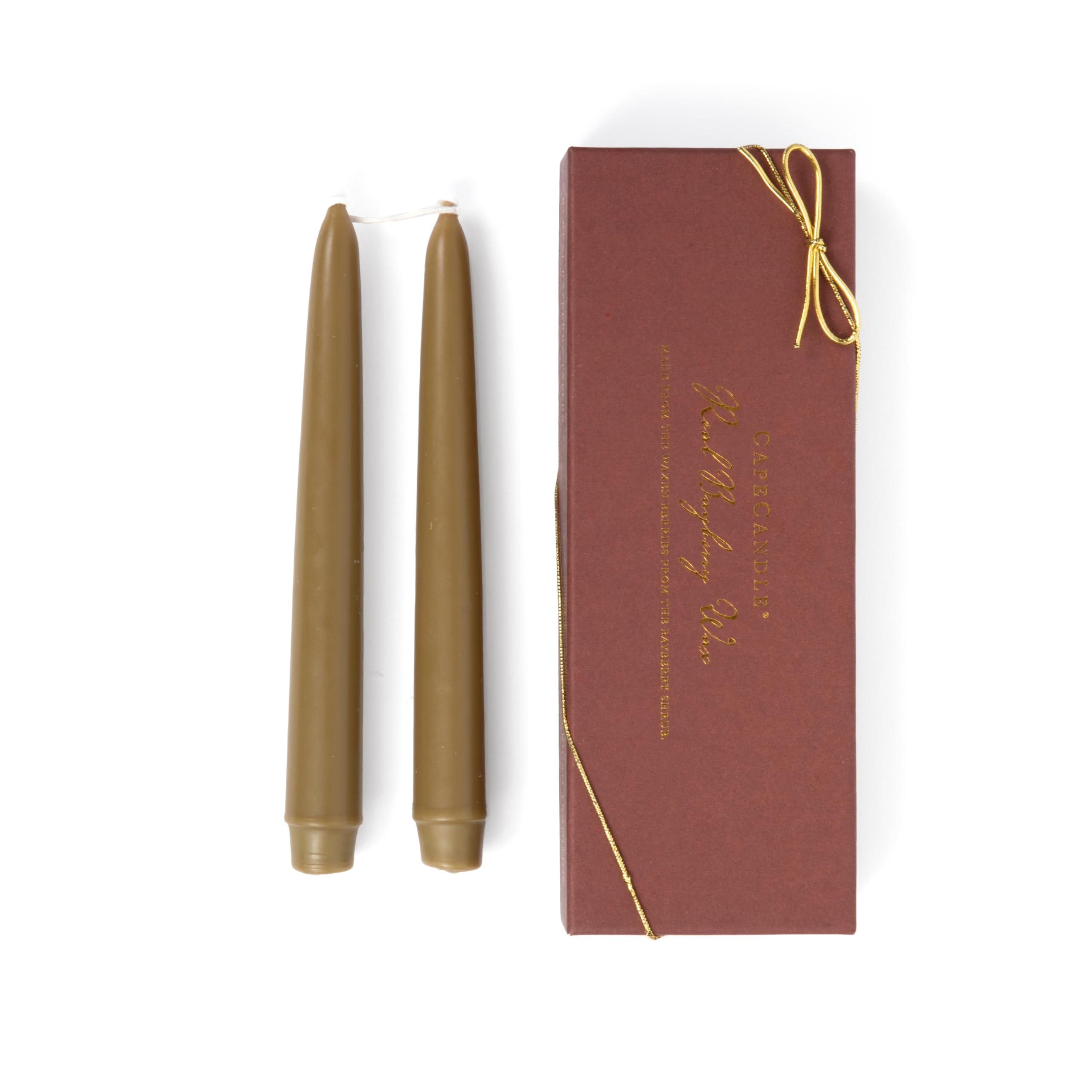 Cape Candle 8” Real Bayberry Taper Candles - Hand Dipped, Pure Bayberry Wax, Traditional Holiday Candles (Boxed Pair), Gift Boxed with Legend Card