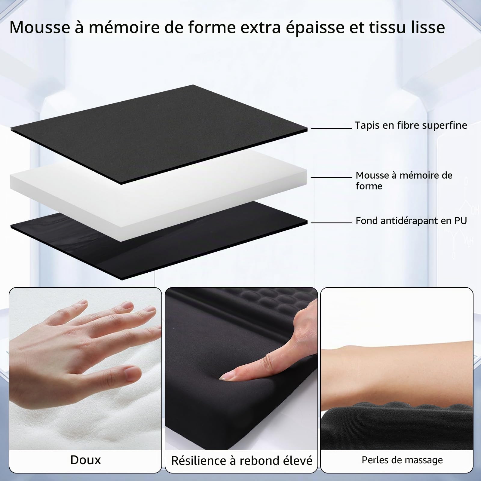 Fentar 2-en-1 Repose Poignet Clavier Ergonomique, Reposes-Poignets avec Fonction Socle, 43 cm Confortable Support Clavier, Mémoire de Mousse Douce, Accessoires Bureau Travail Maison et Jeu (Noir)