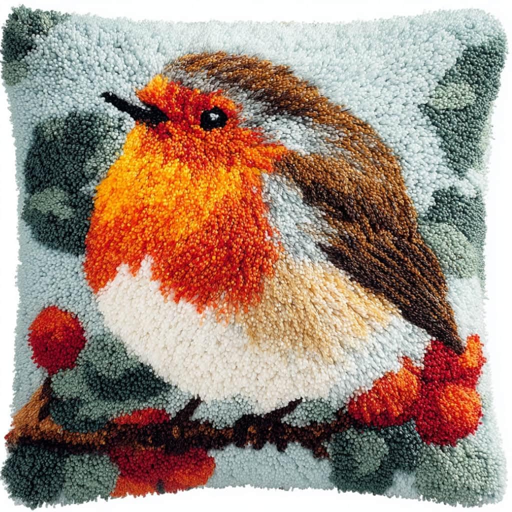 Kitquiver Latch Hook Rug Kits for Adults Robin DIY Latch Hook Cushion Cross-Stitch Embroidery Cushion Cover for Home Sofa Decoration 17X17 in.
