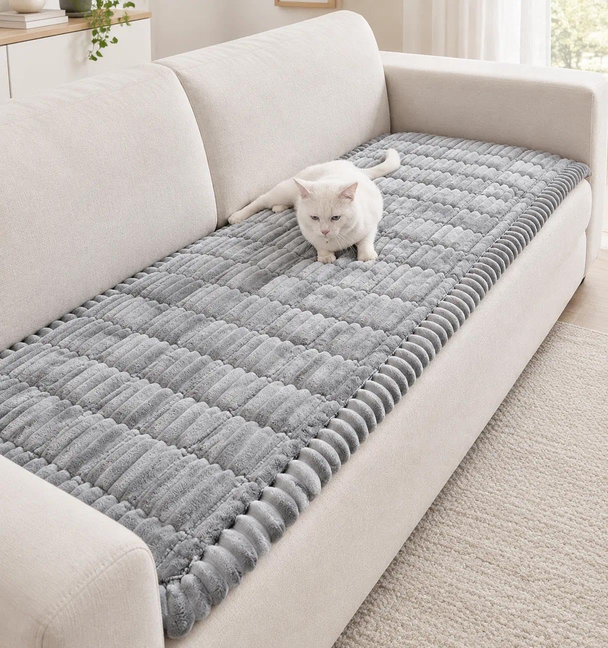 Masira Cosy Plush Pet Seat Sofa Cover Corduroy (Light Grey / 60*90Cm)
