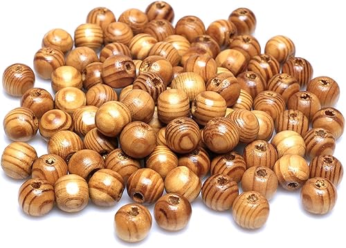 Miniatura 6 de 300 cuentas de madera de 0.472 pulgadas (0.472 in), cuentas de madera redondas naturales a rayas, color marrón claro, cuentas espaciadoras sueltas