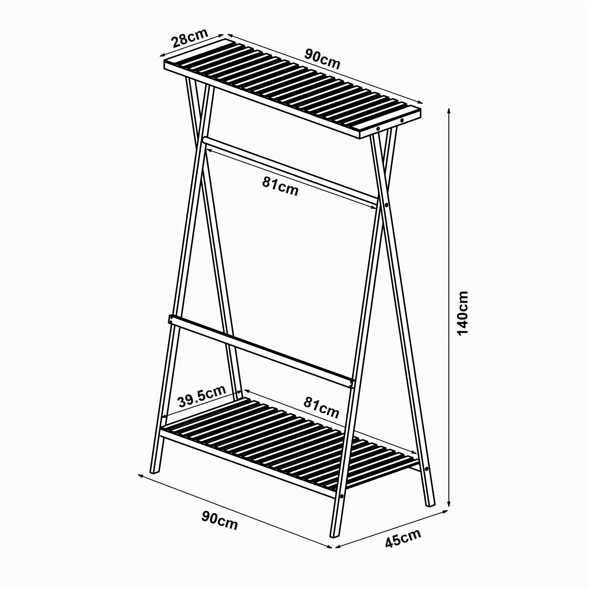 [en.casa] Stand Appendiabiti in Bambù Organizzatore Guardaroba con 2 Ripiani a Doghe e Barra Porta Abiti per Ingresso Camera da Letto 140 x 90 x 45 cm - Naturale