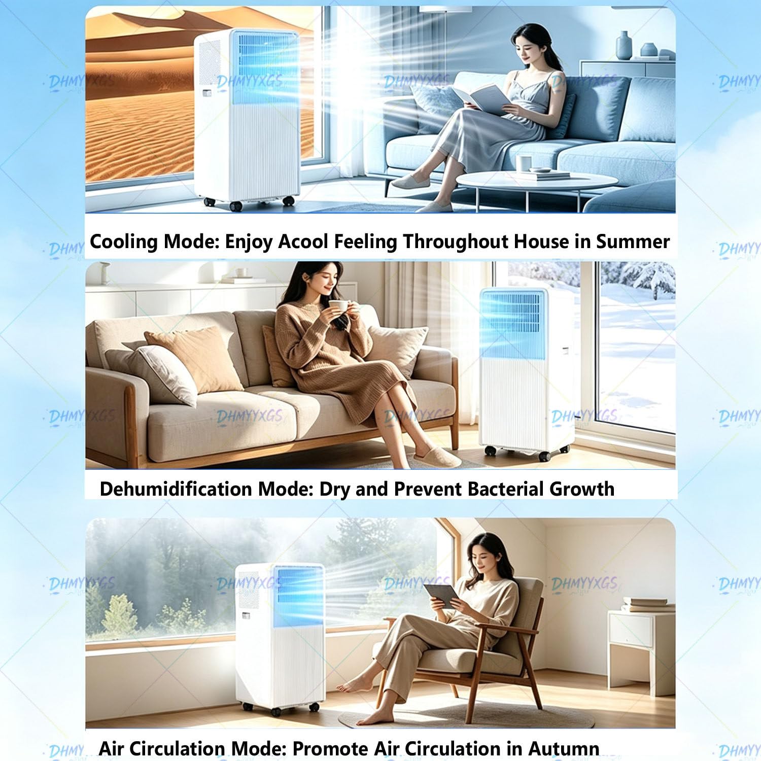 Clim Mobile 18000 Btu Refroidissement Chauffage 7000BTU | Déshumidification Ventilation, Débit Air élevé, Structure Robuste Adapté Salon Grande Pièce Domestique