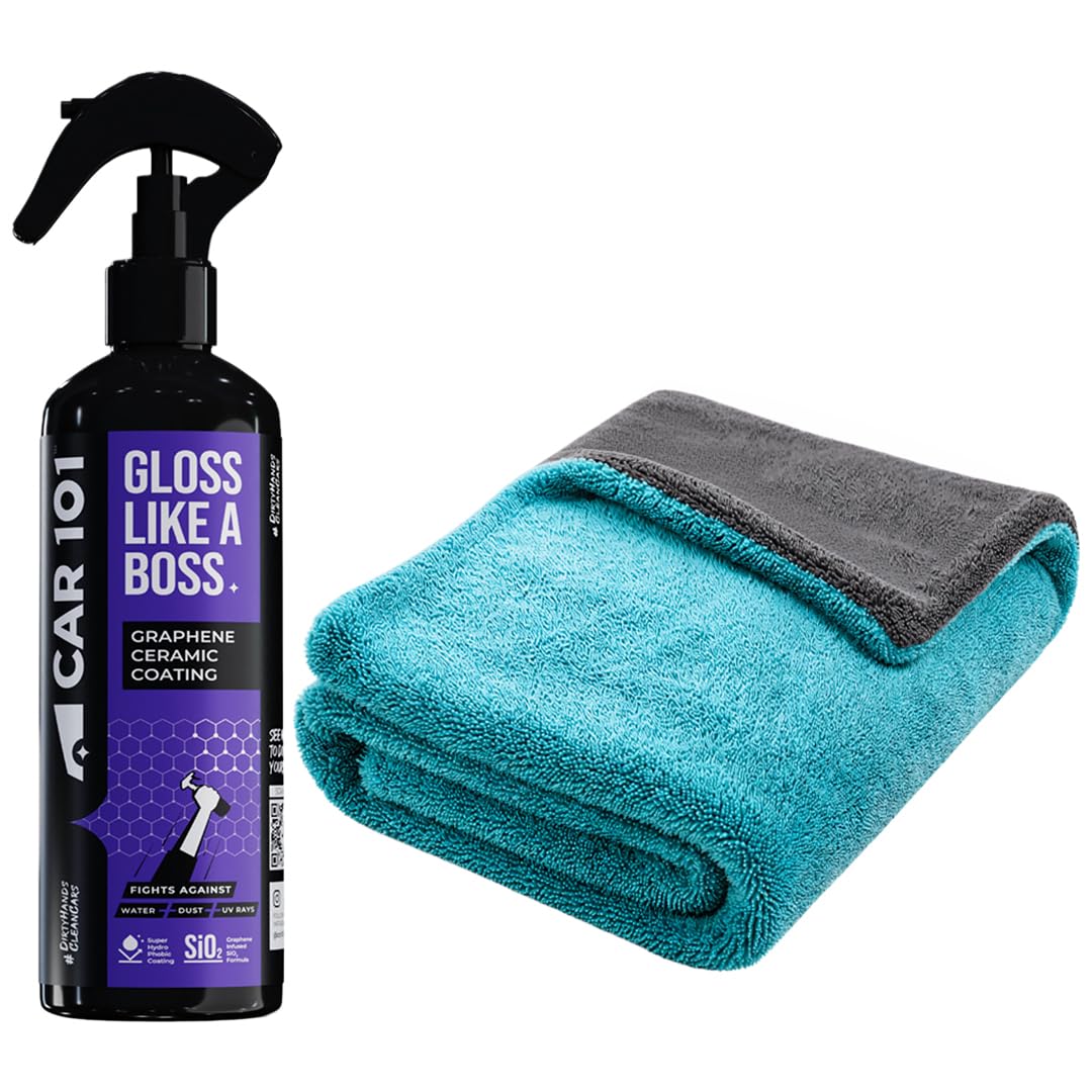 CAR101 Graphene Coating & 1200 GSM Microfiber Cloth Combo – Ceramic Coating Spray (300ml) with Hydrophobic Finish, UV Protection, Extreme Gloss & Ultra-Soft Cleaning Cloth for Car, Bike & Home-image-3