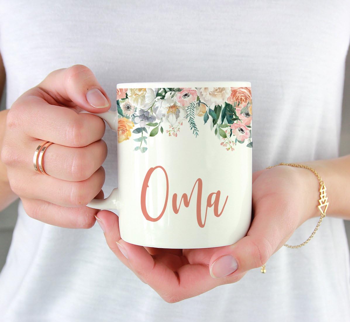 Andaz Press 11oz. Mother's Day Coffee Mug Gift, Peach Flowers Florals Roses, Oma, 1-Pack, Bridal Shower Birthday Christmas Thank You Gift for Her Oma Coffee Mug - Image 3