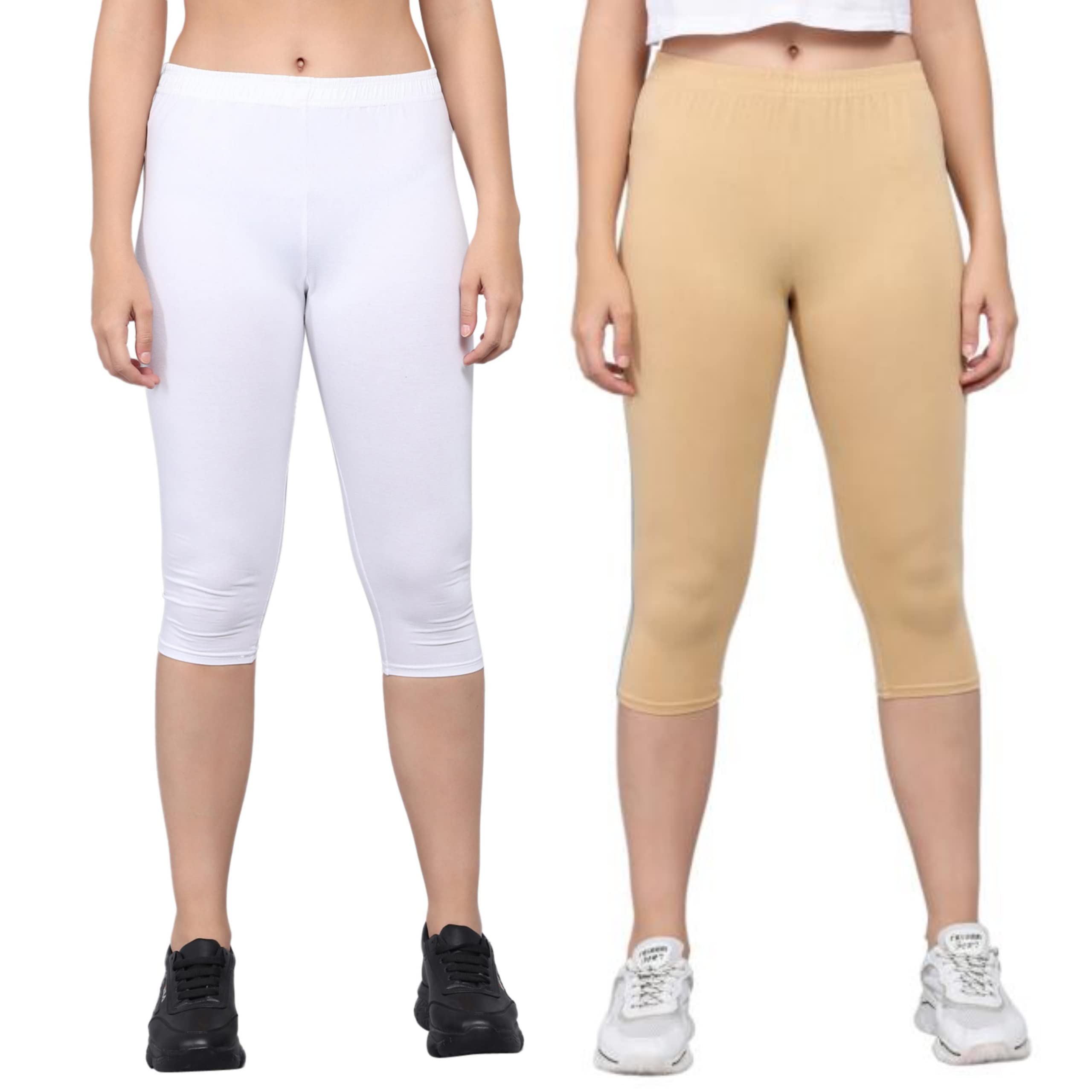 Pinkshell Plain Calf Length Capri Combo for Women - Active Workout Running Cotton Lycra Slim Fit Three Fourth Pants-image-32