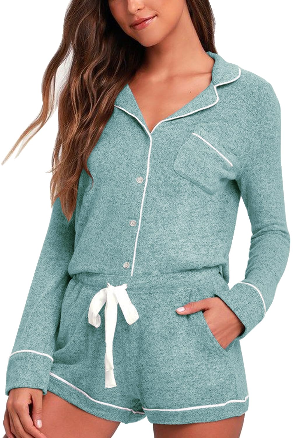 Aamikast Womens Pajama Sets Button Down Long Sleeve Sleepwear Soft 2 Piece Pjs Lounge Set