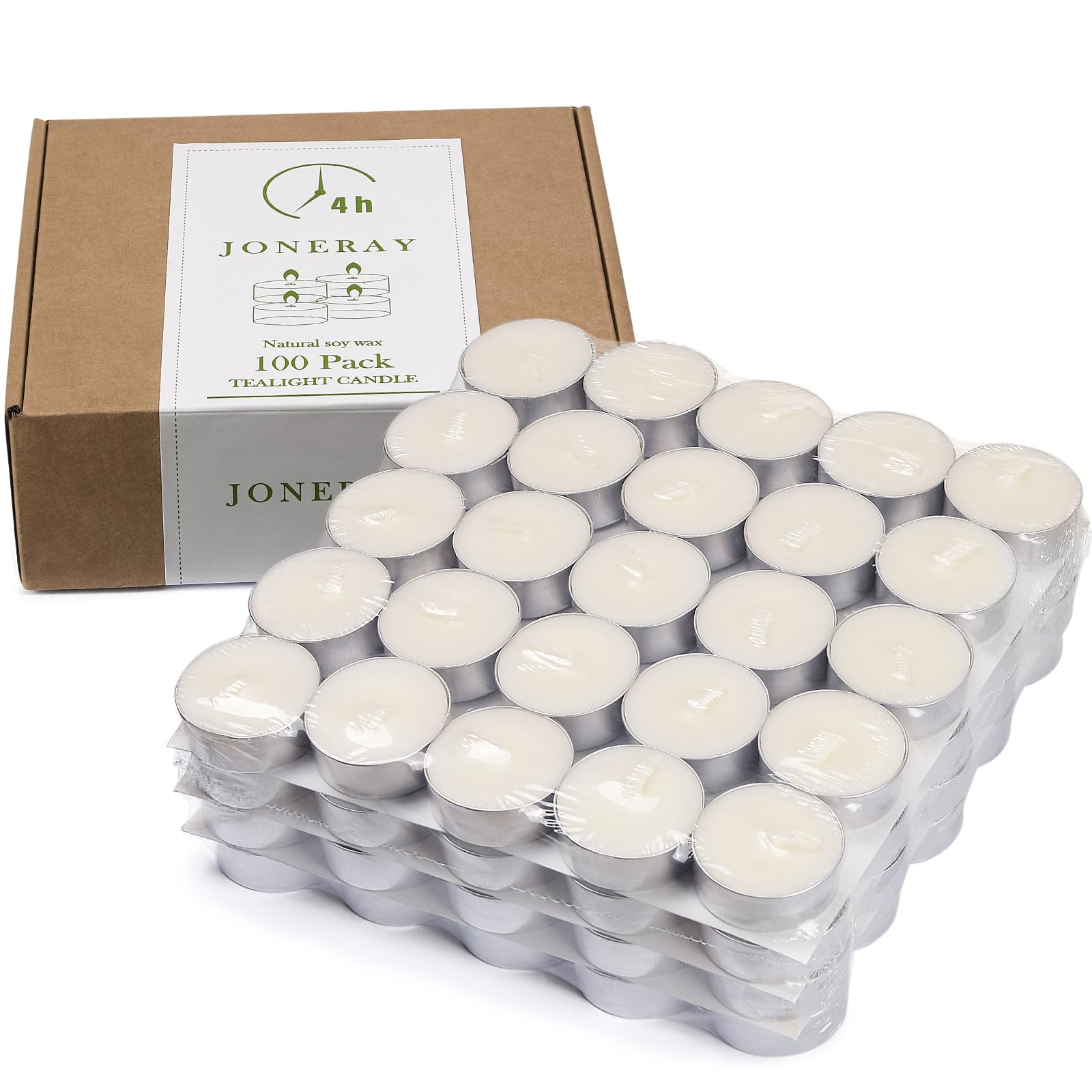 100 Pack Soy Tealight Candles - 100% Natural Soy Wax,4 Hours Long Burning,Unscented White Tea Candles Bulk for Party Centerpieces,Sabbath,Wedding