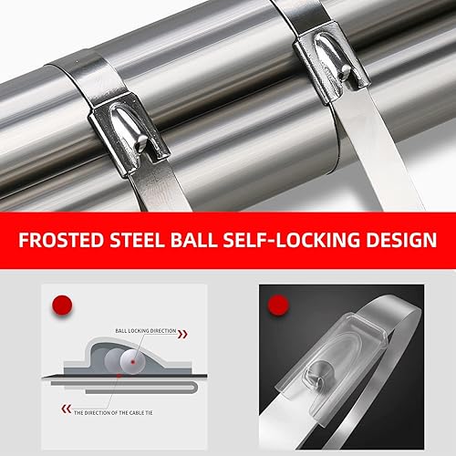 Miniatura 7 de Bridas de metal resistentes, (100 unidades y cortador de corbata) 304 bridas de acero inoxidable 304, bridas multiusos autobloqueantes para