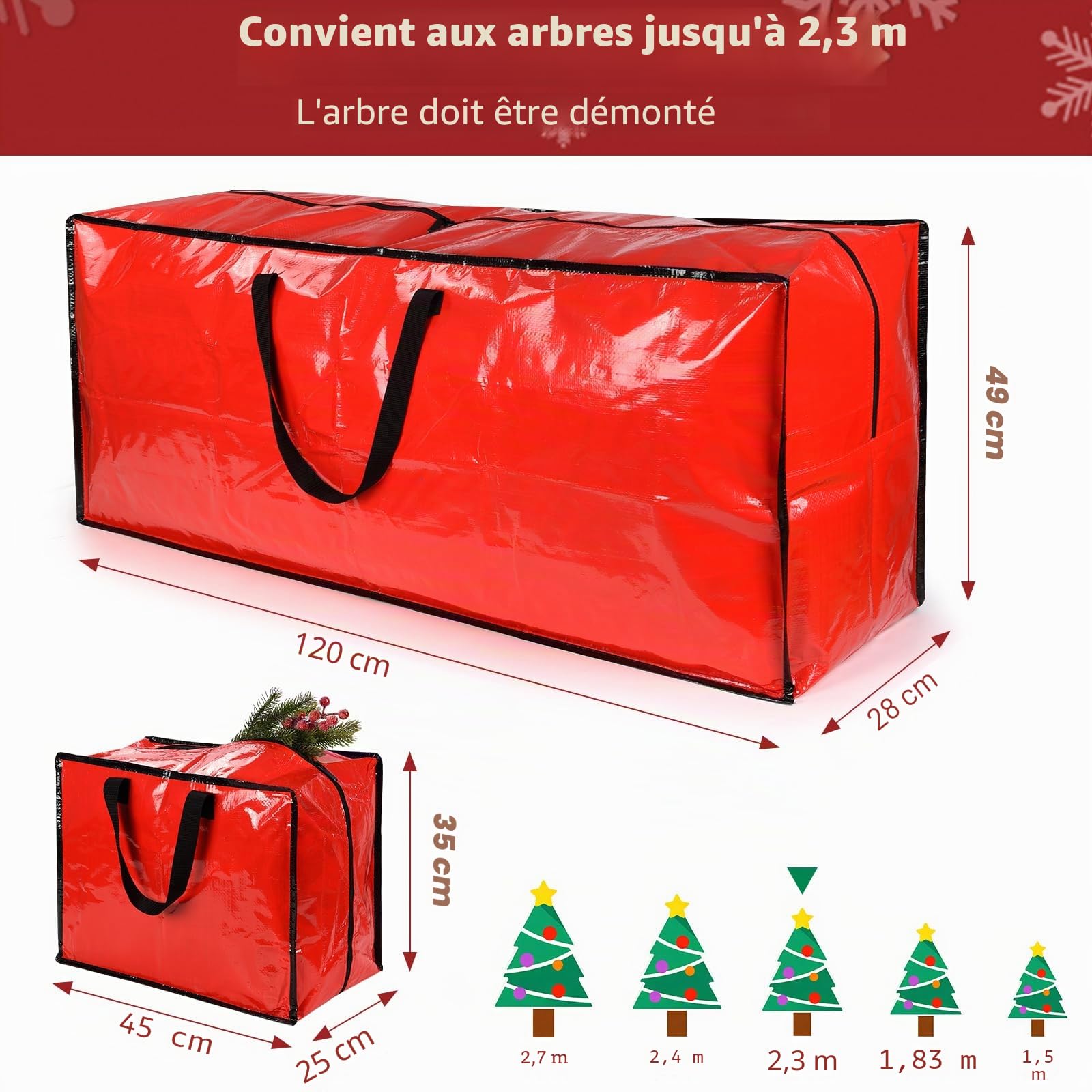 Lot de 4 sacs de rangement extra larges pour sapin de Noël avec 3 sacs de décoration de Noël pour arbres de Noël, boules de Noël, boîtes de rangement faciles à transporter, sacs de rangement
