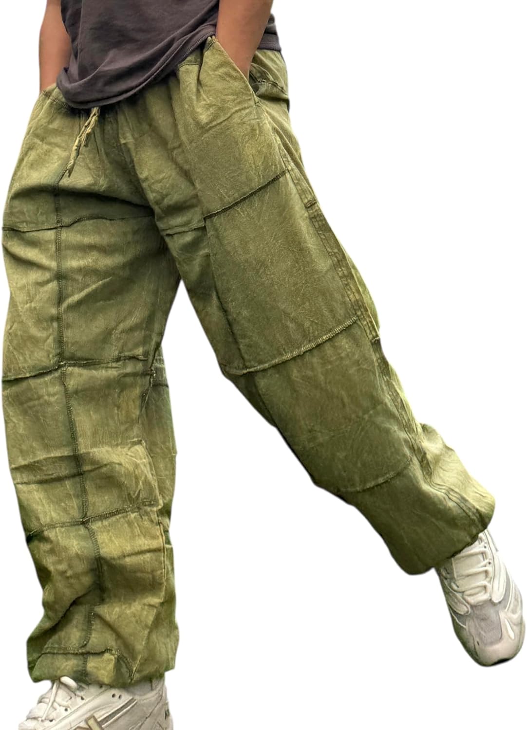 Unisex Patchwork Yoga Pants – Baggy Boho Trousers with Stonewashed Cotton, Handmade in Nepal