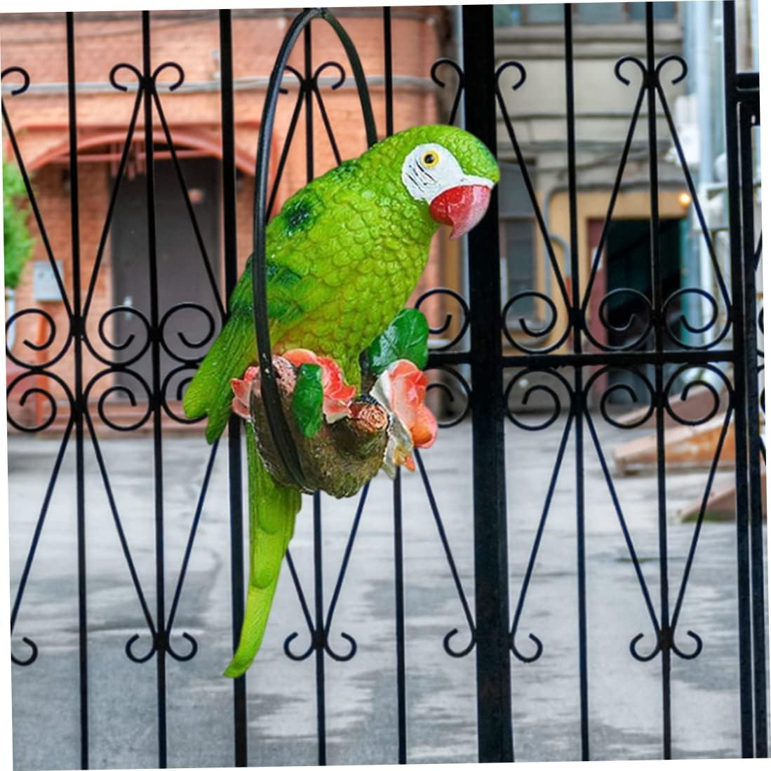 Hanging Bird Perch Statue Round Ring Parrot Sculpture Macaw Figurine Garden Sculptures Statues for Yard Green