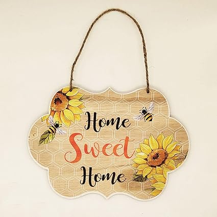 LICHTS Vintage Fashion Wooden Plaque Bee Flower Print Front Door Window Wood Sign sweet home