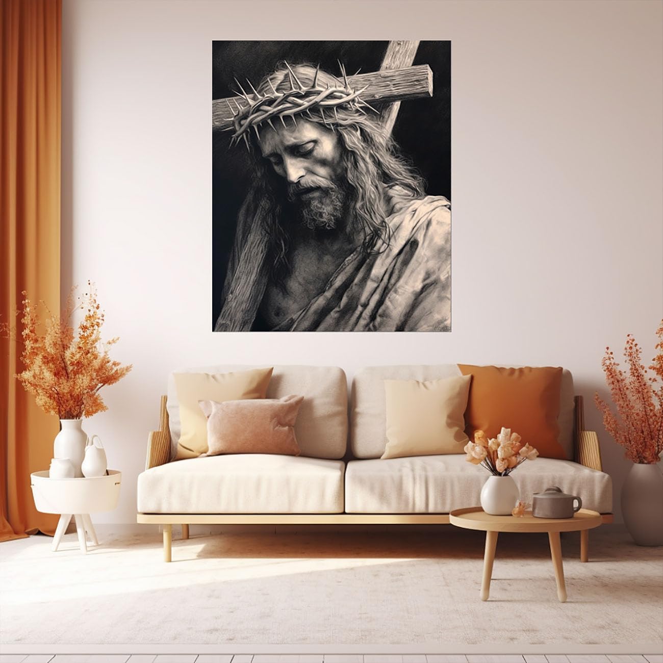 WIKEO Wall Art Canvas Painting of Jezus Picture Graffiti Jezus White Black Salon Home Religia Wall Painting Decoration Jezus God Picture Poster (Black 5-40x60cm Framed