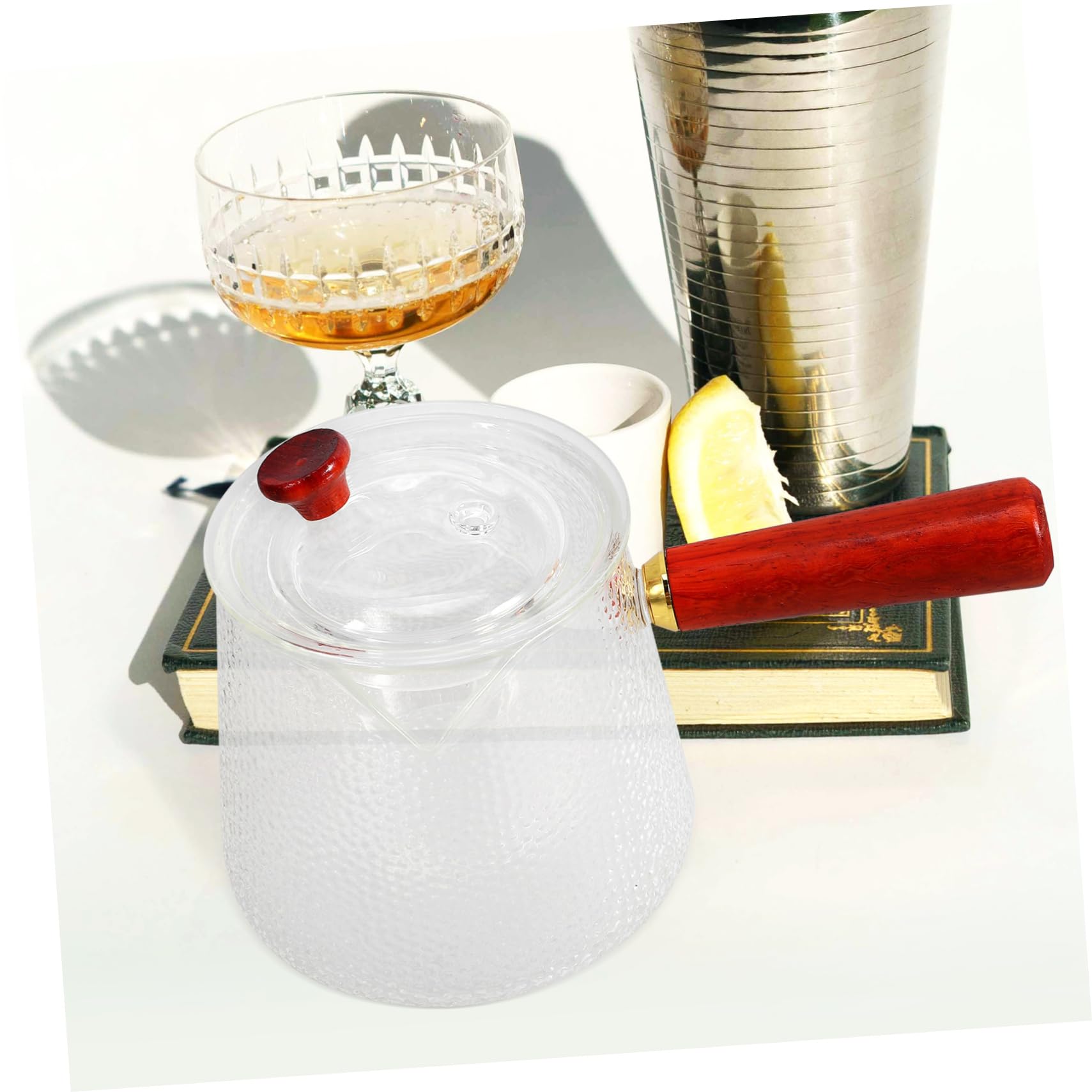 Zerodeko Glas Teekanne Transparent mit Teesieb für Losen Tee Kleine Haushalts Teekanne aus Glas mit Holzgriff Robust und Bruchfest für Zuhause und Büro