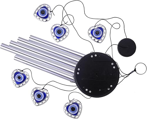Miniatura 4 de Campanillas de viento azules con forma de corazón de ojo malvado para decoración al aire libre, atrapavientos móviles, campanas de viento de mal de