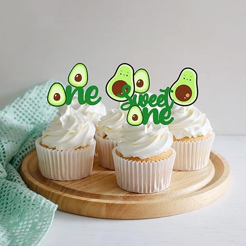 Miniatura 4 de Decoración para cupcakes de postre de aguacate, 18 piezas de decoración de pastel de aguacate con purpurina verde para baby shower, primer