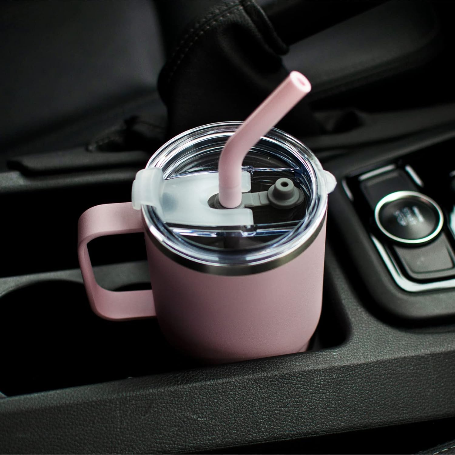 Sursip Isolierter Becher mit Griff, doppelwandiger Vakuum-Edelstahlbecher mit Strohhalm und 2 Deckeln, für kalte/heiße Getränke, Kaffee-Reisebecher für Auto/Zuhause/Büro/Party/Camping (2 Stück)