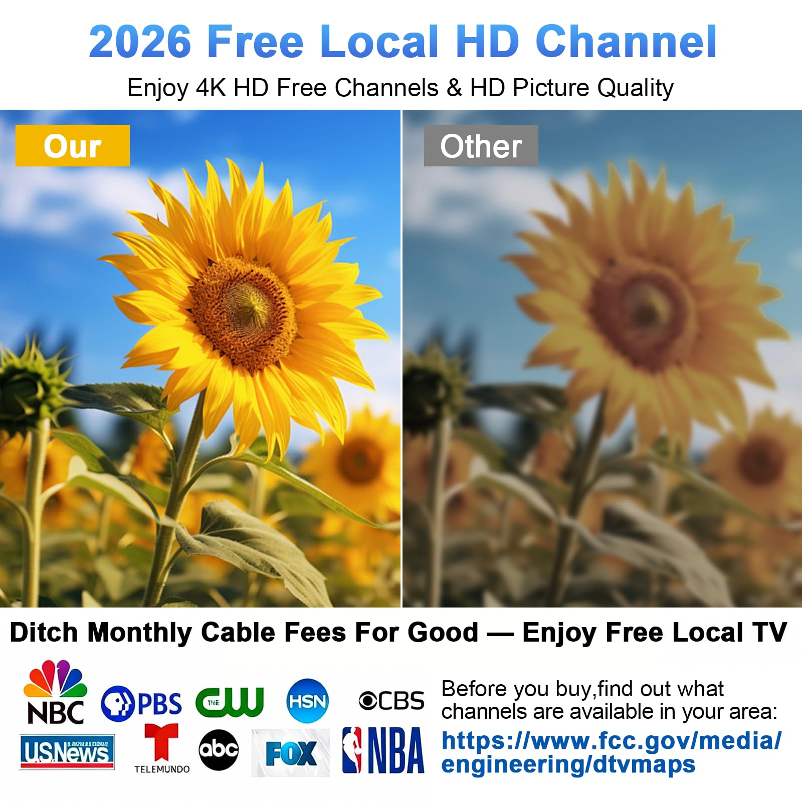 Antenna TV per Smart TV HD da interni, portata oltre 1000 miglia, antenna TV digitale esterna per canali locali gratuiti, supporta 8K/4K/1080P, cavo coassiale da 10 m