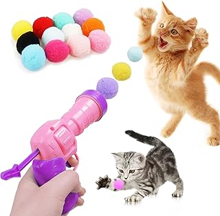 Mewlmart Cat Toys Interactive for Indoor Cats Kitty Toys Cat Toys for Indoor Cats Pom Pom Balls Cat Ball Toy Plush Ball Launcher for Cats Puff Balls Cat Enrichment Toys 1.2 IN30 Balls