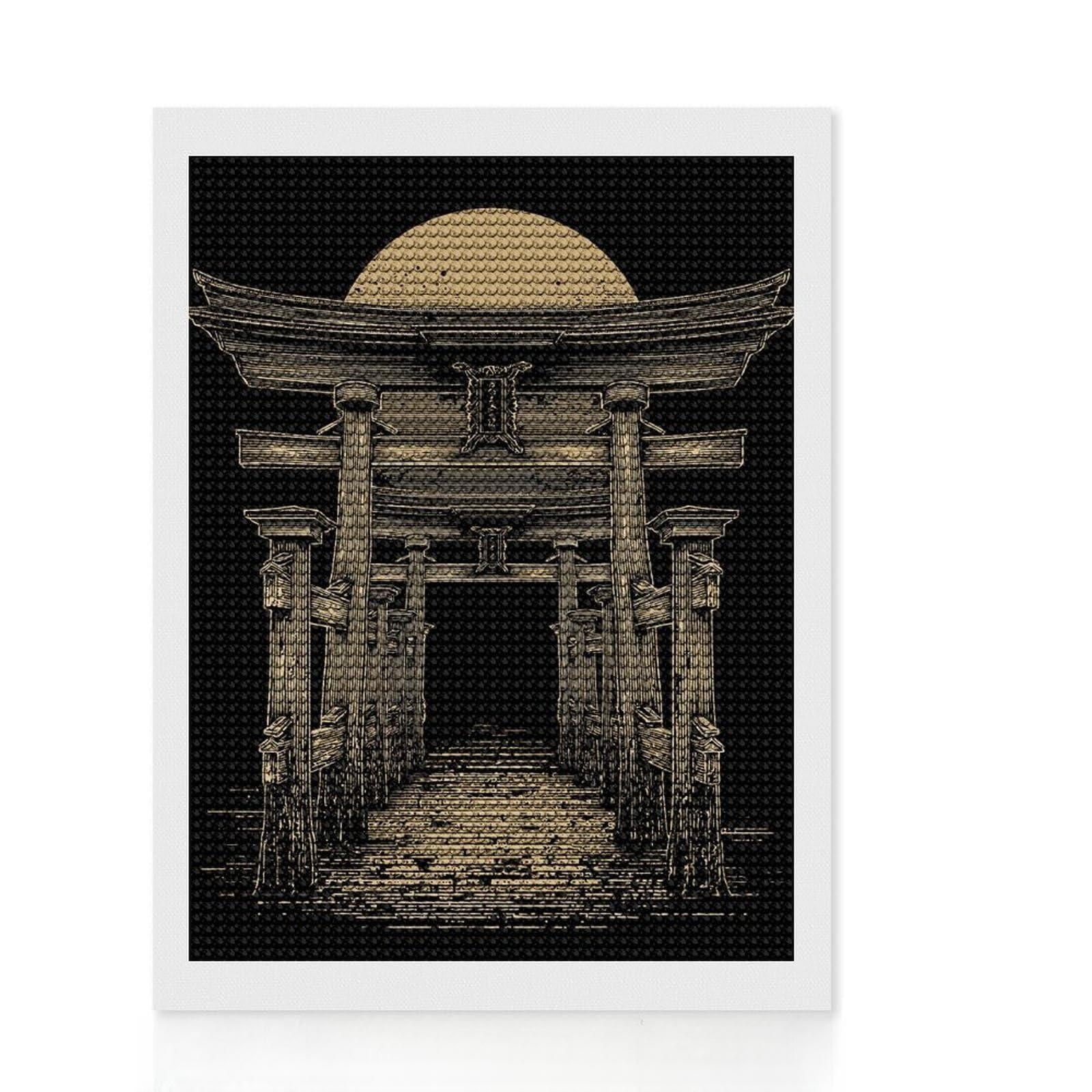 Junmoney Japanese Torii Gate with Rising Sun Diamond Style Art Kit 12"x16", Winter Craft, Gift Idea, Farmhouse Decor, Thoughtful Present, Office Decor