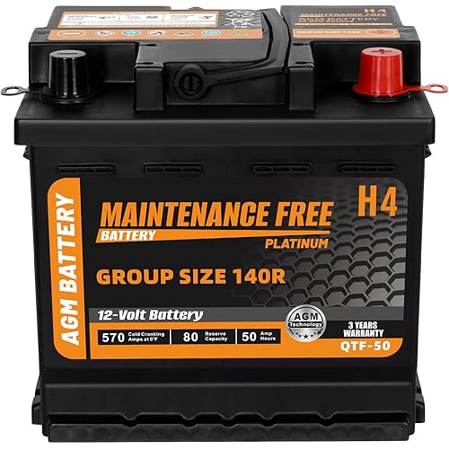 BCI Group 140R Car Battery, 12V 50Ah Automotive Battery Premium Maintenance Free AGM Batteries, 570CCA, 80RC, 36 Months Warranty
