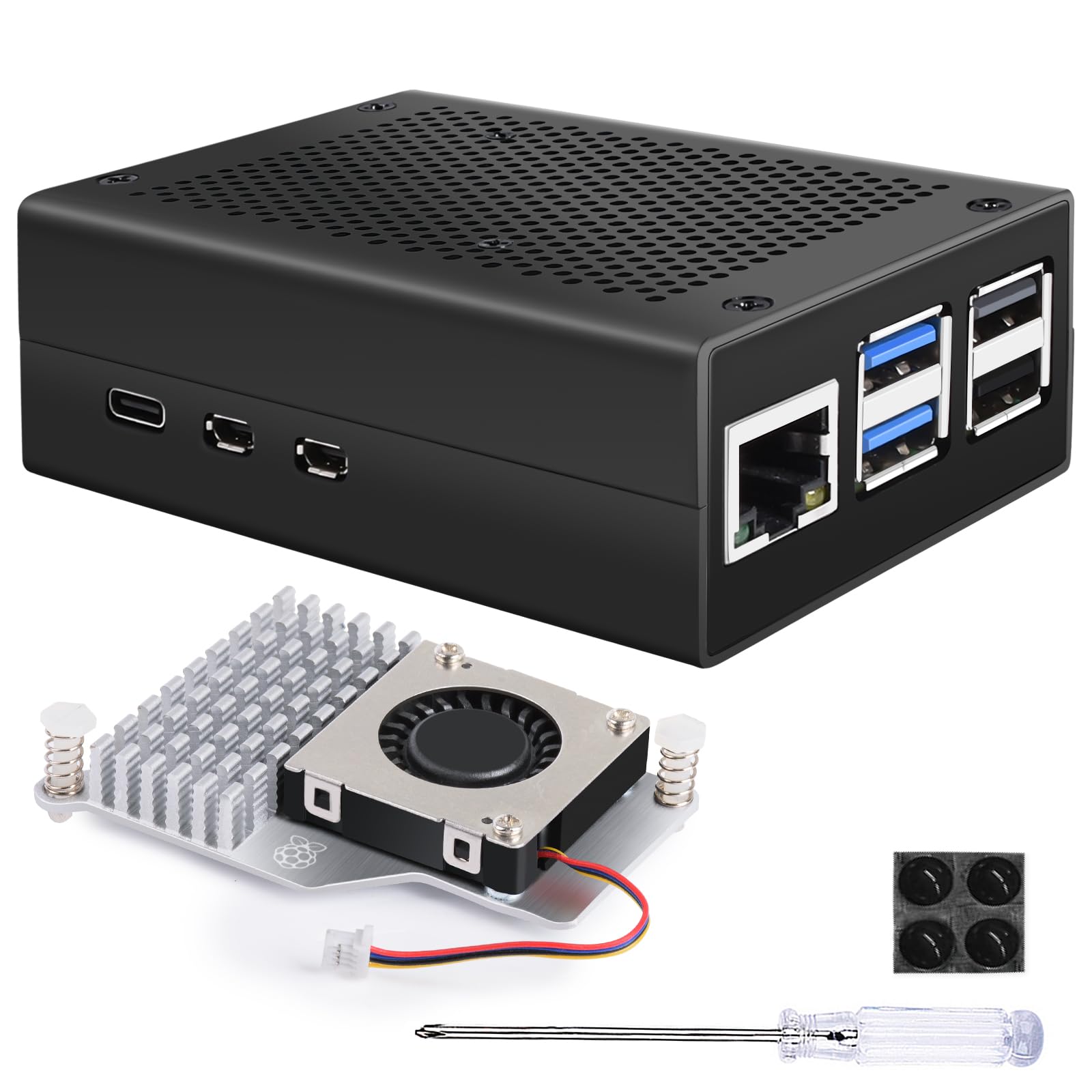 MiuzeiRetro Case for Raspberry Pi 5, Pi 5 Case Aluminum Metal with Official Active Cooler Fan Cooling, Remove Shell for Raspberry Pi 5B 4GB/8GB (No Pi Board)