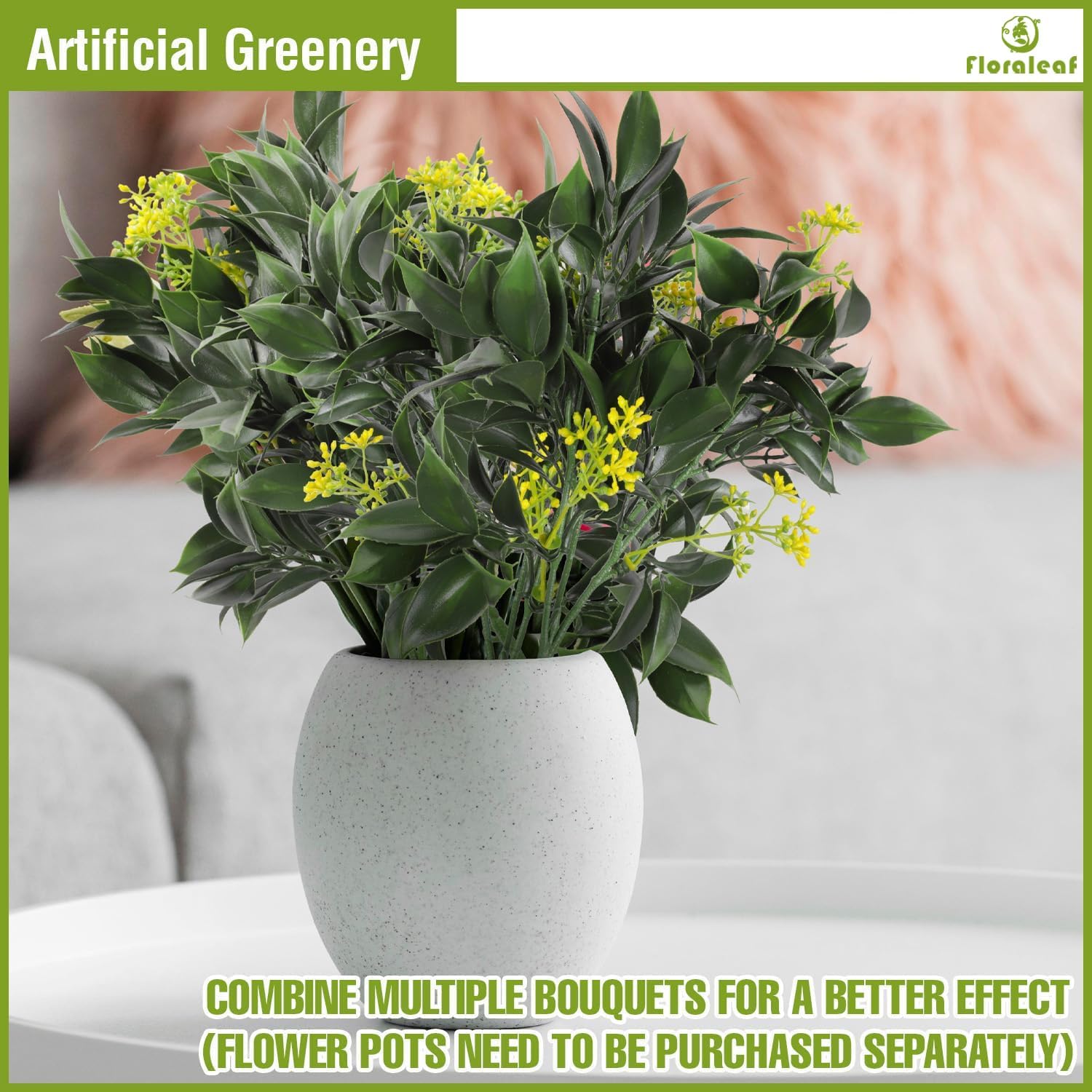 2 PCS Artificial Plants Fake Bushes Plastic Shrubs Flowers for Indoor and Outdoor Wall Decoration Such as Office Balcony Courtyard，Green