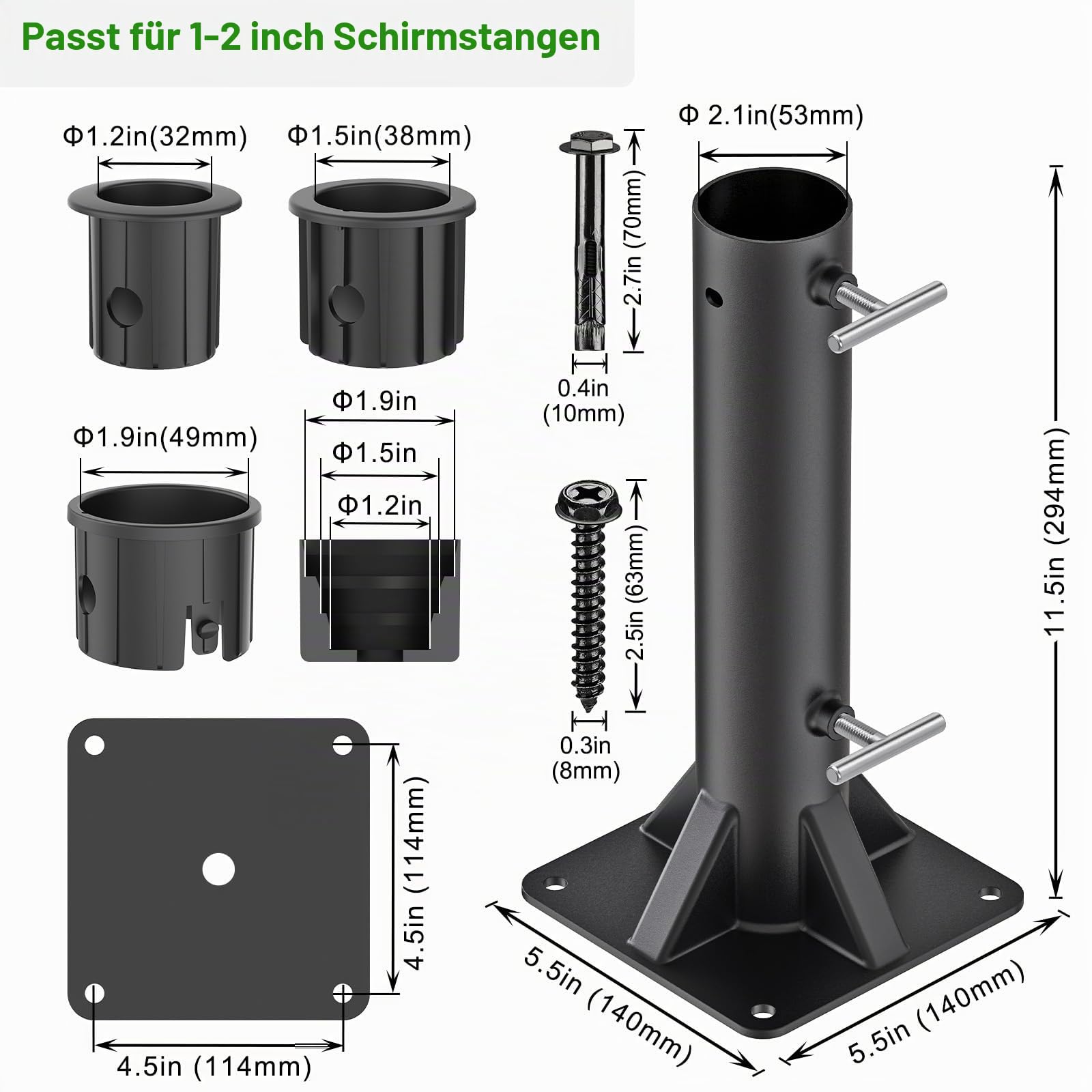 Dolibest Sonnenschirmhalter Standrohr Bodenhülse Bodenanker/Eckige