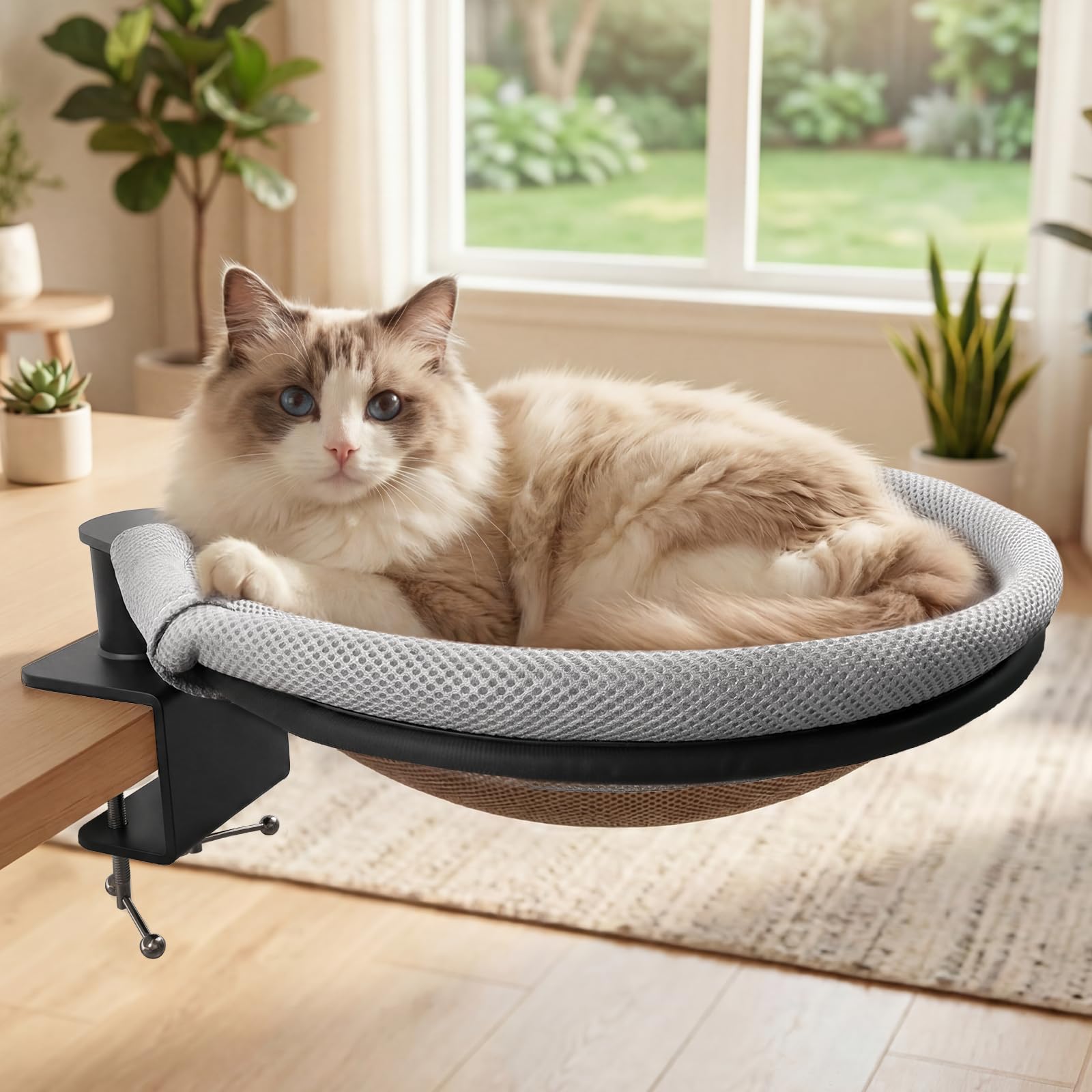 Cuccia Gatto da Scrivania Cat Bed for Desk Cuccia Girevole a 360° da Scrivania con 2 Fodere Sfoderabili Fino a 20 KG per La Casa, l'ufficio