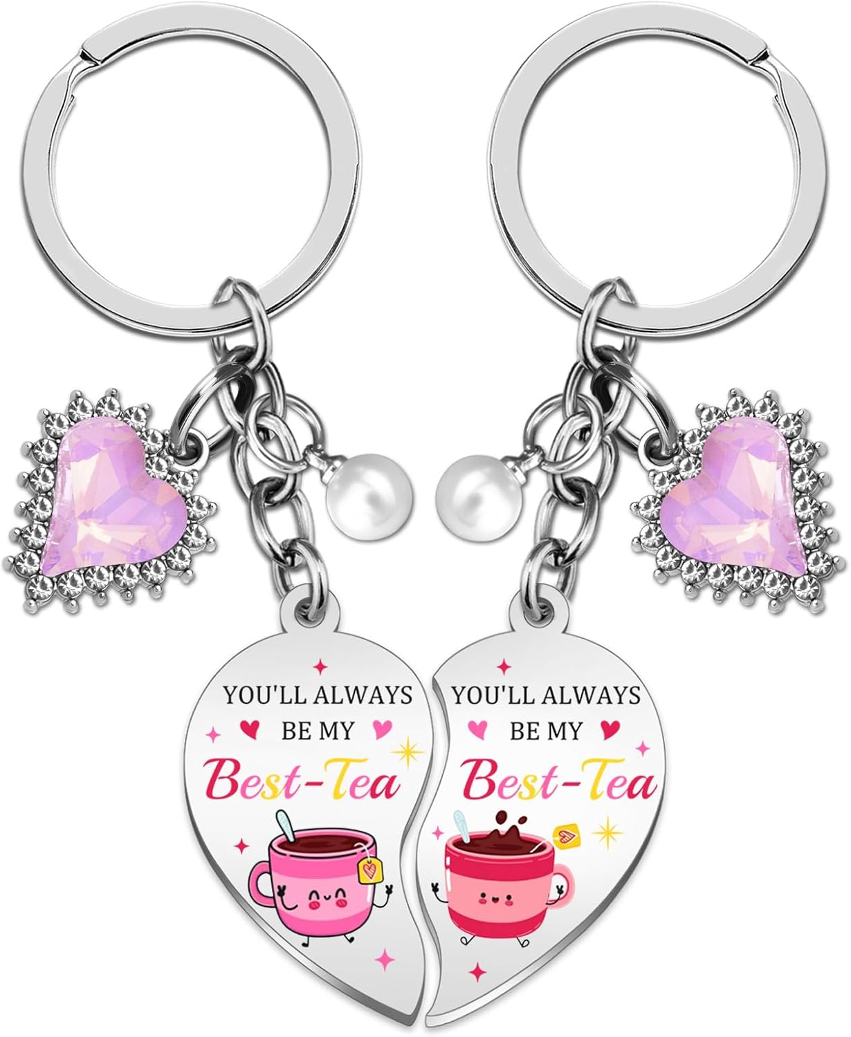 Bestie Keychain Work Friend Keychains for Women Besties Work Besties Tea Valentines Day Gifts for Friends Key Chain Valentines Day Gift Basket