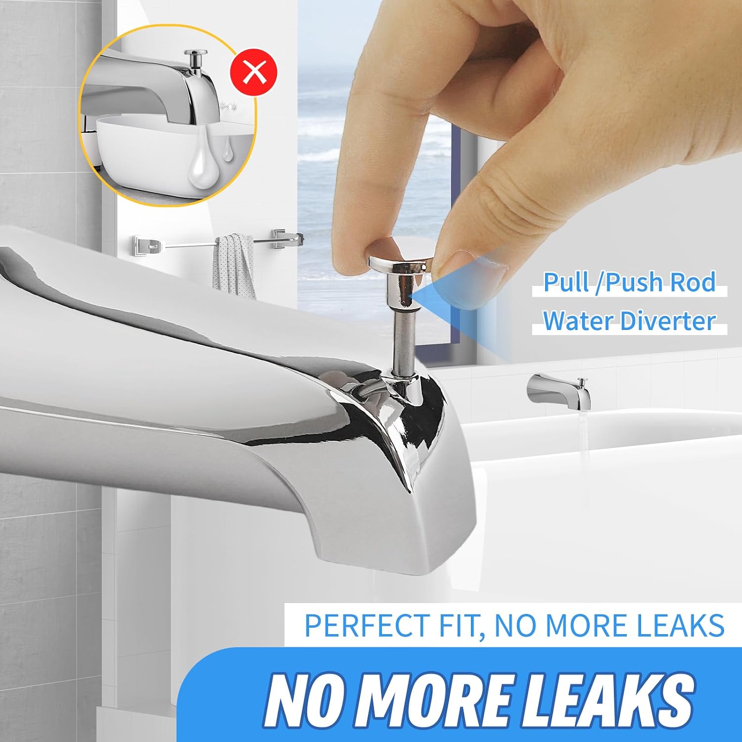 Pull-Down Diverter Tub Spout,Tub Spout with Diverter, Slip-Fit Design for 1/2” Copper Pipe with Hex Wrench, Easy Bathroom Faucet Replacement (Silver)