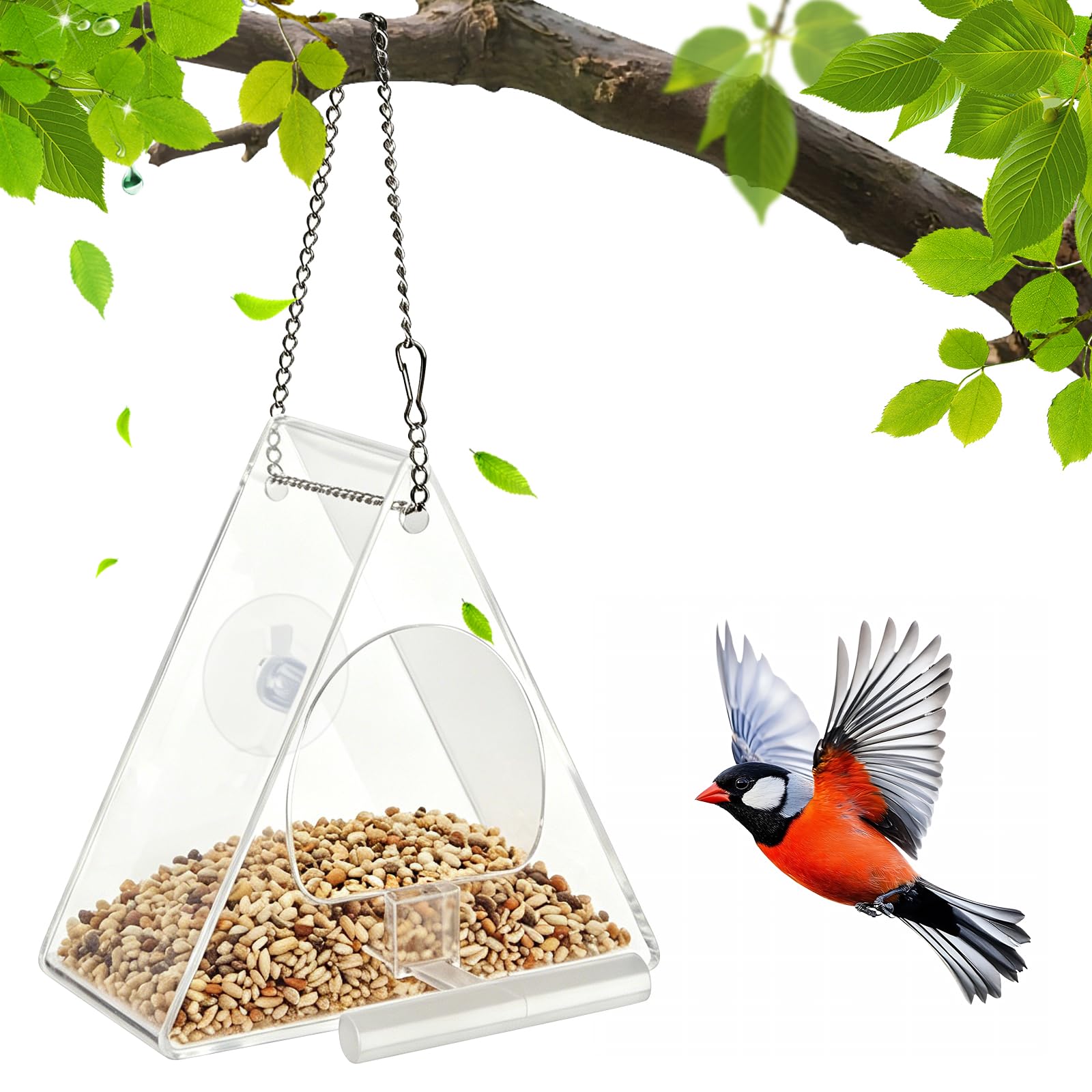 Hanging Bird Feeders for Small Birds, Window Bird Feeder with Suction Cups, Clear Acrylic Wild Bird Seed Feeder for Outdoor Garden