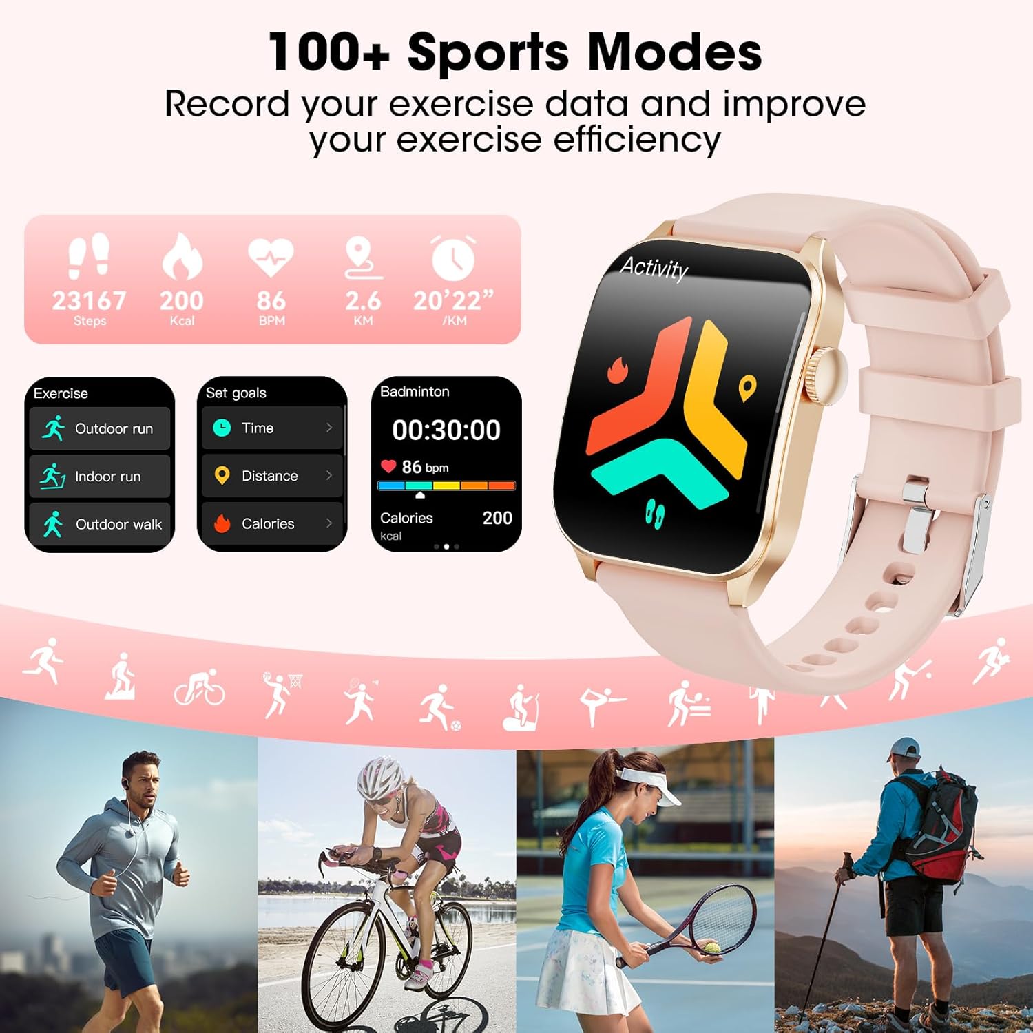 Curve Smart Watch for Men Women, 1.91" Smartwatches with 120+ Sport Modes, Fitness Tracker with Bluetooth Call, Waterproof Activity Tracker Smartwatch for iOS Android Phones - Image 4